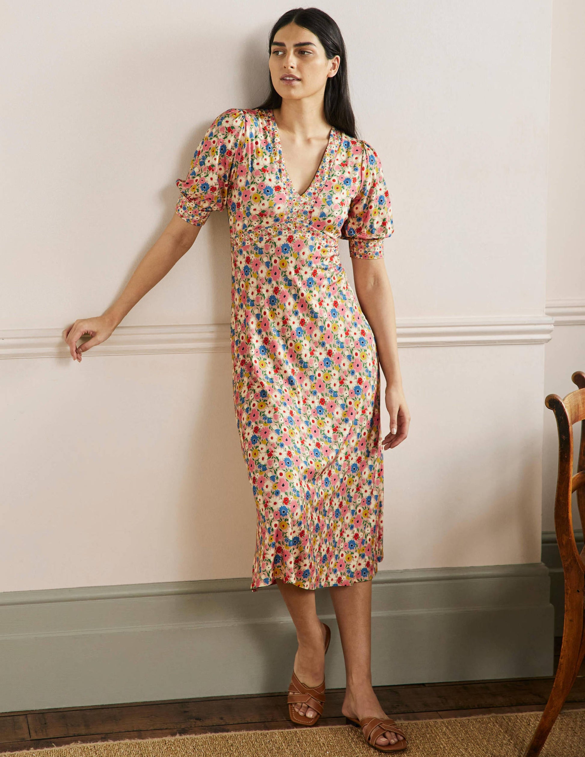 Eva Jersey Midi Dress-Milkshake Elegant Bloom-1
