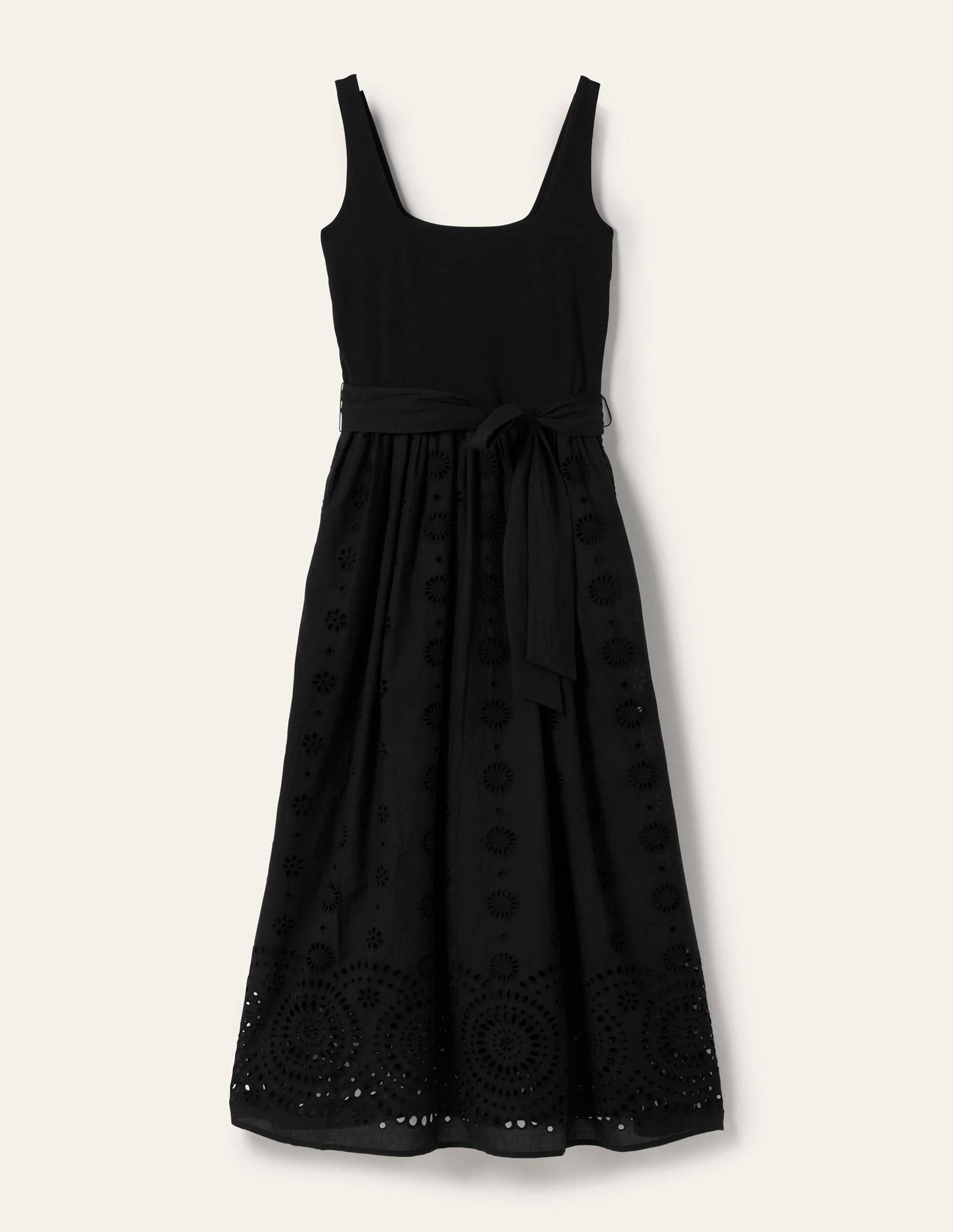 Broderie Mix Midi Dress-Black-5