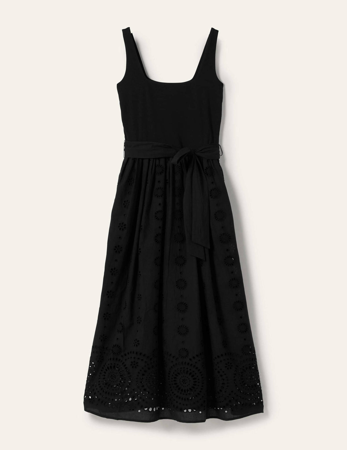 Broderie Mix Midi Dress-Black - Image 5