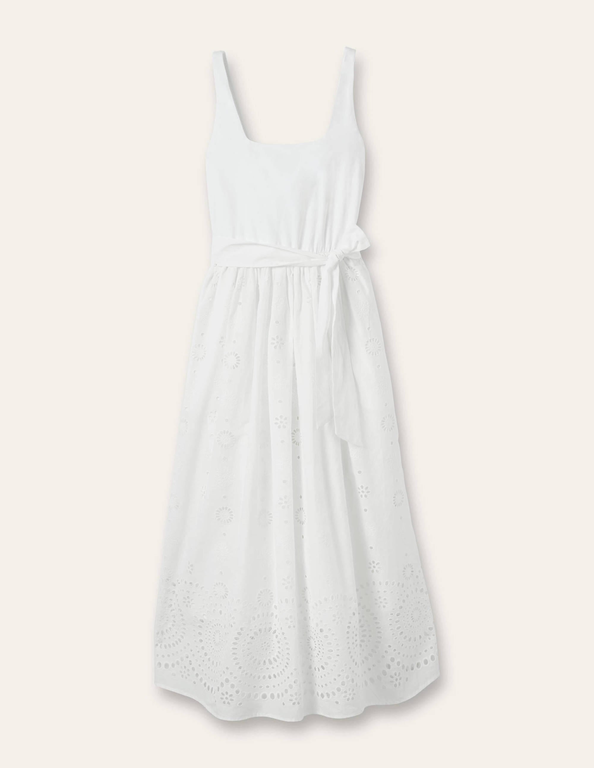 Broderie Mix Midi Dress-White - Image 5
