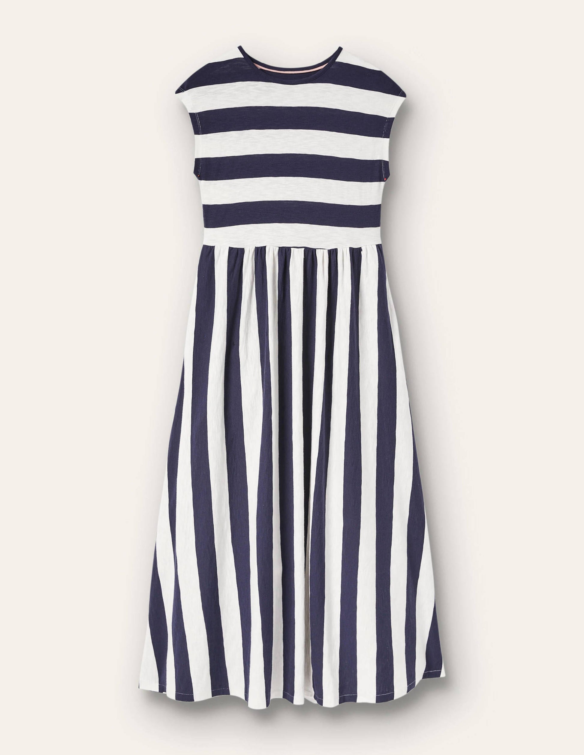 Easy T-Shirt Midi Dress-Navy and Ivory Stripe-5