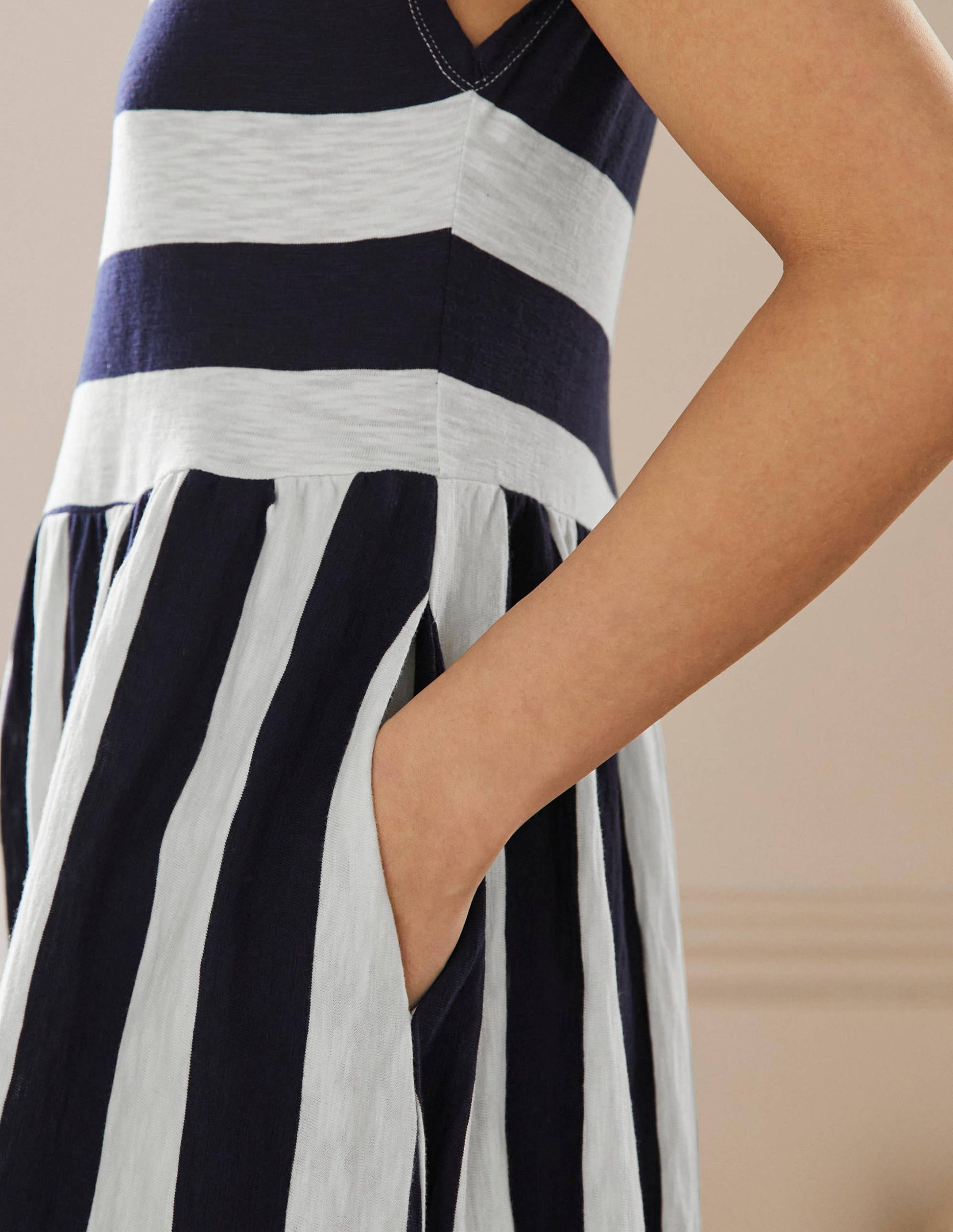Easy T-Shirt Midi Dress-Navy and Ivory Stripe-2