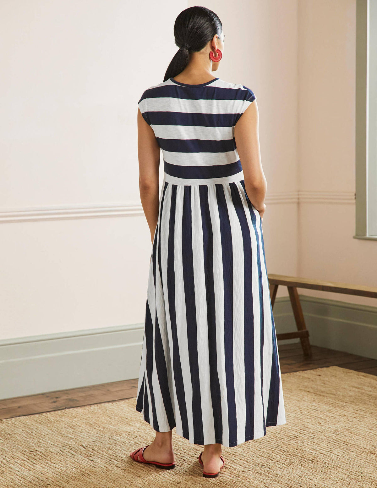 Easy T-Shirt Midi Dress-Navy and Ivory Stripe - Image 3