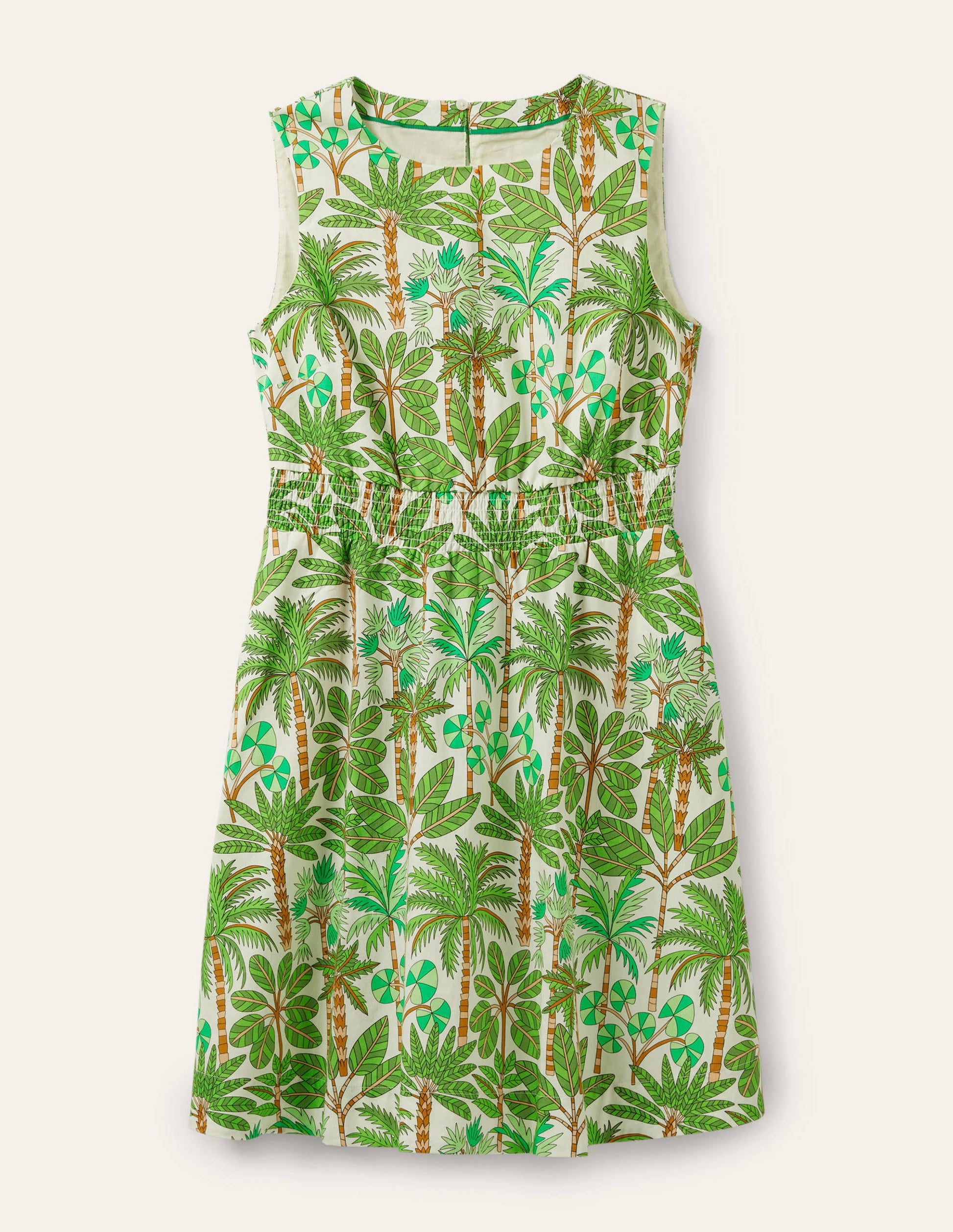 Smocked Waist Mini Dress-Green Tropical-5
