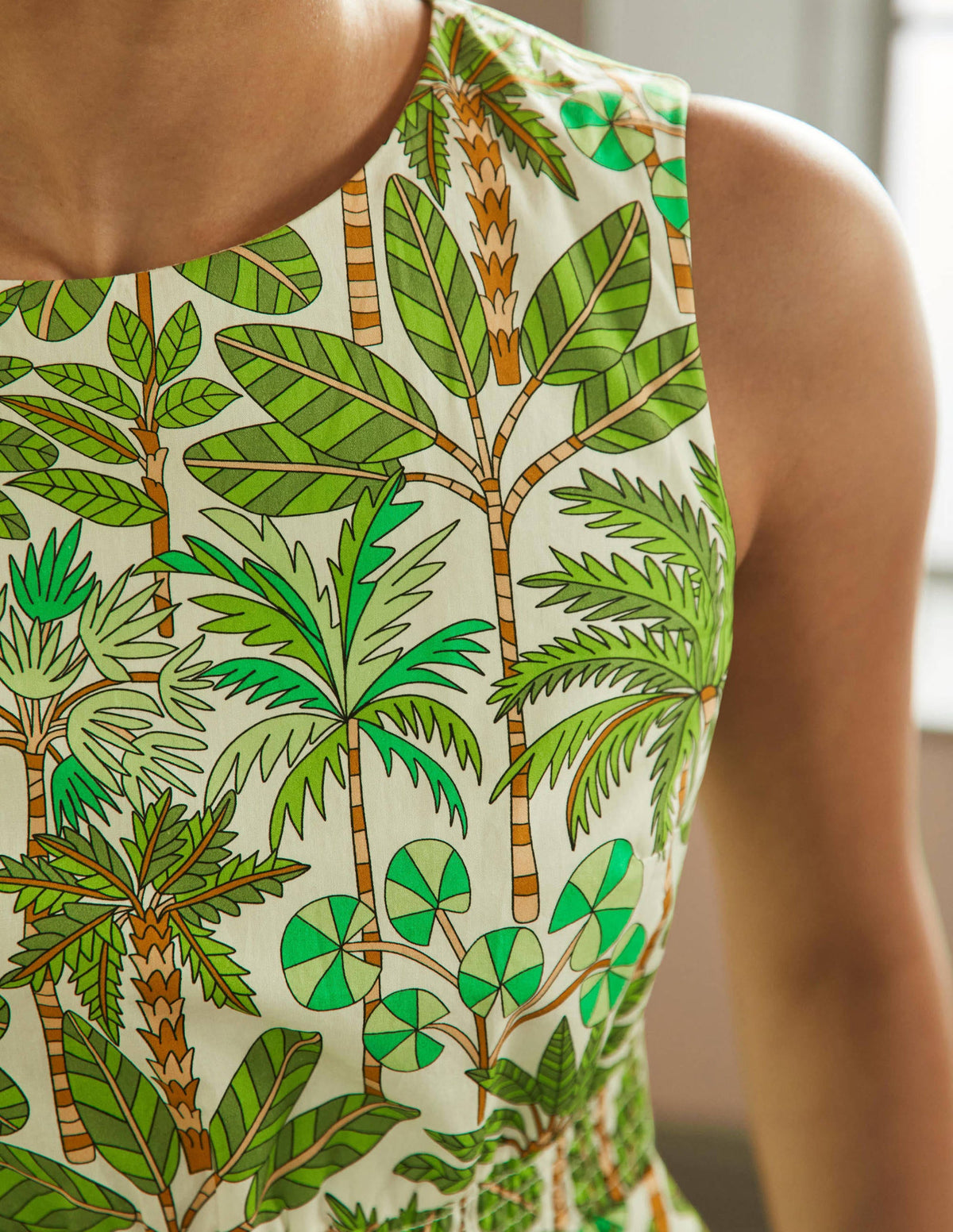 Smocked Waist Mini Dress-Green Tropical - Image 2