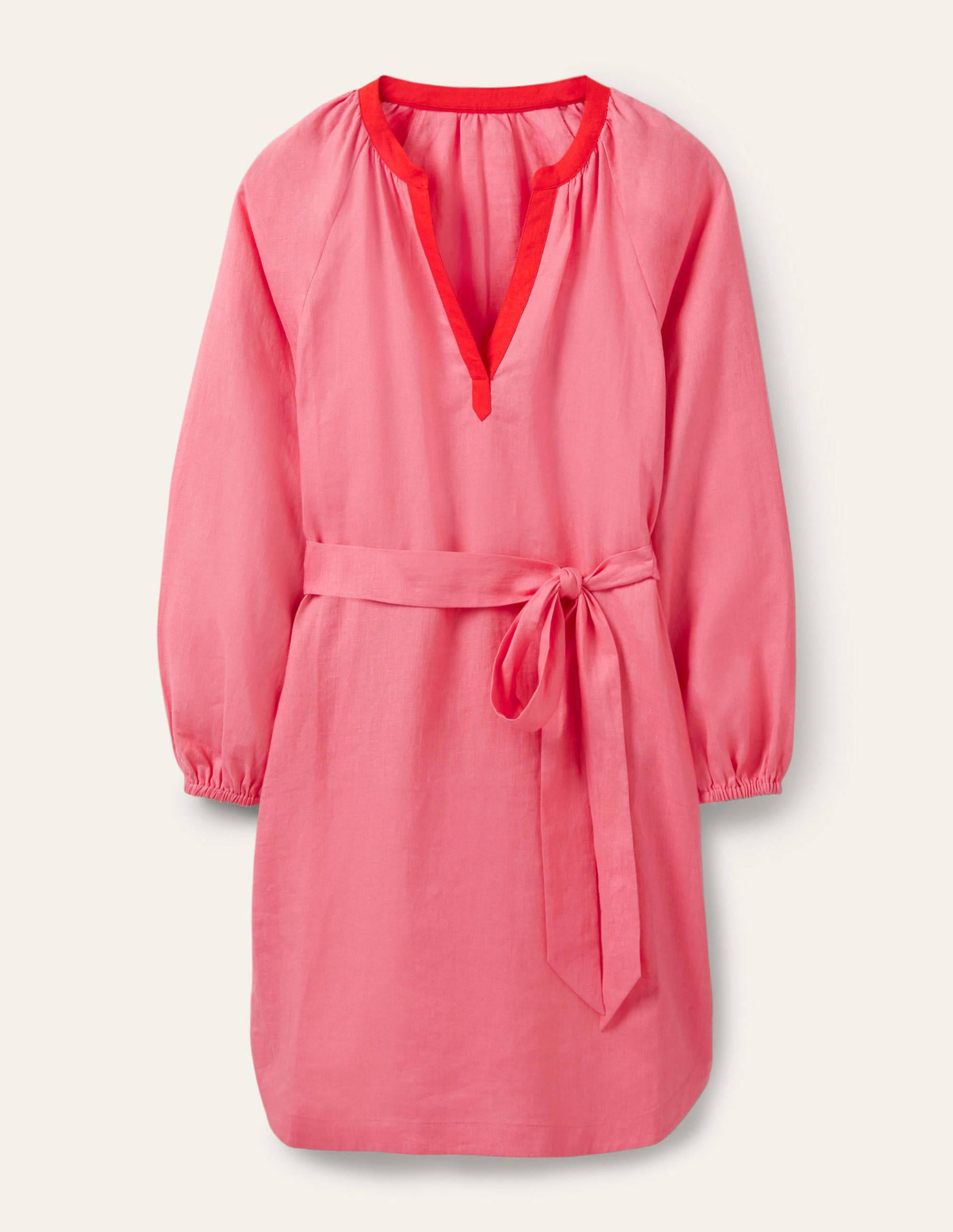 Notch Neck Linen Mini Dress-Azalea, Bright Poppy - Image 5