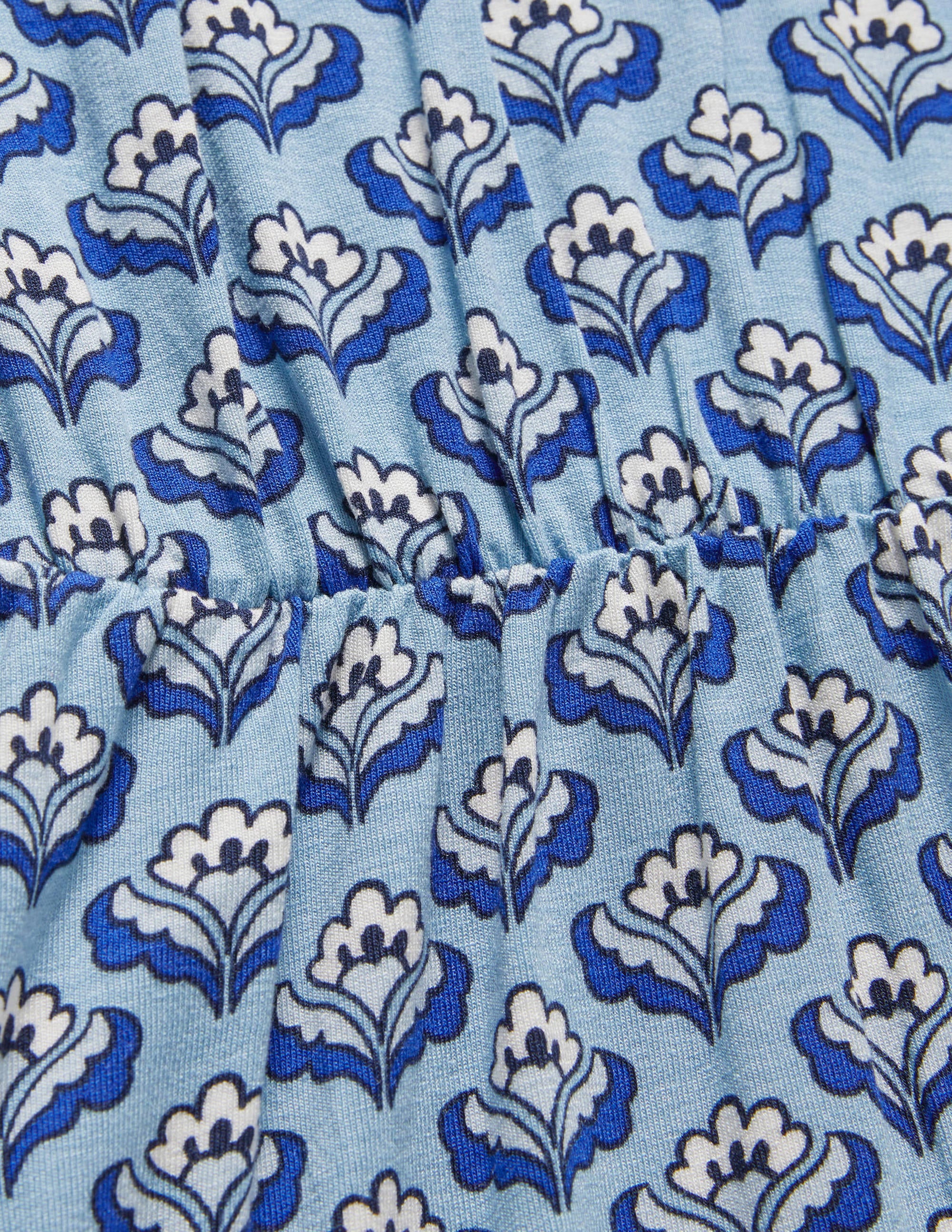 Flutter Sleeve Jersey Dress-Dusty Blue, Oriental Bud - Image 5
