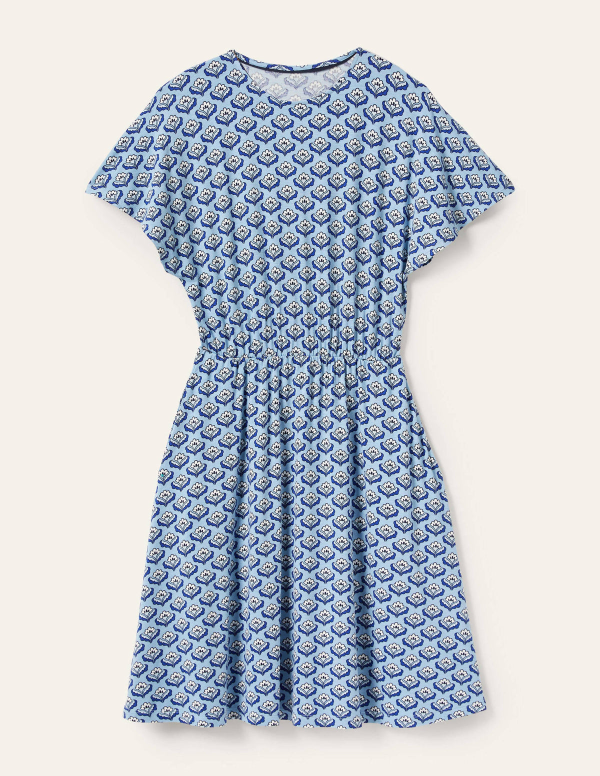 Flutter Sleeve Jersey Dress-Dusty Blue, Oriental Bud-6