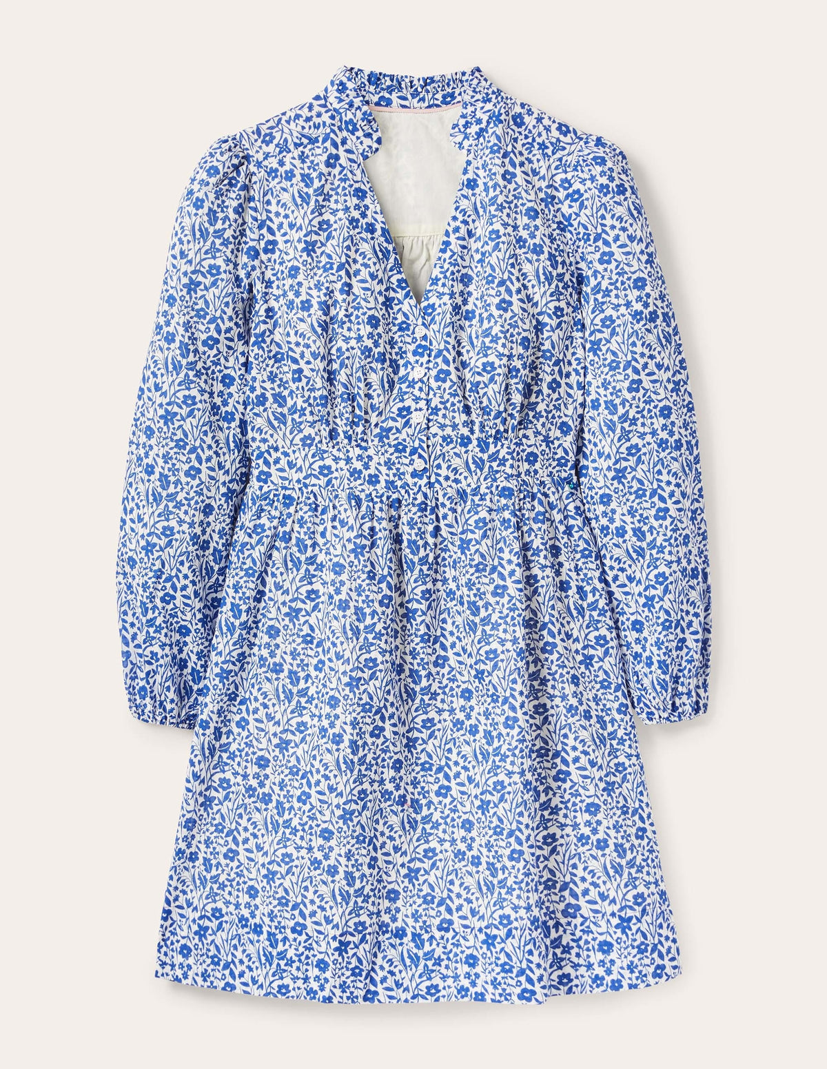 Notch Neck Mini Tea Dress-Ivory, Wildflower Sprig-5