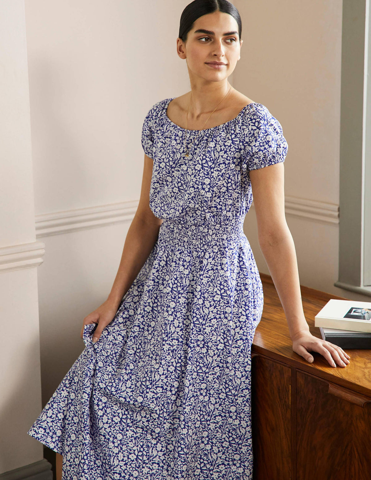 Scoop Neck Maxi Dress-Blue Floral-5