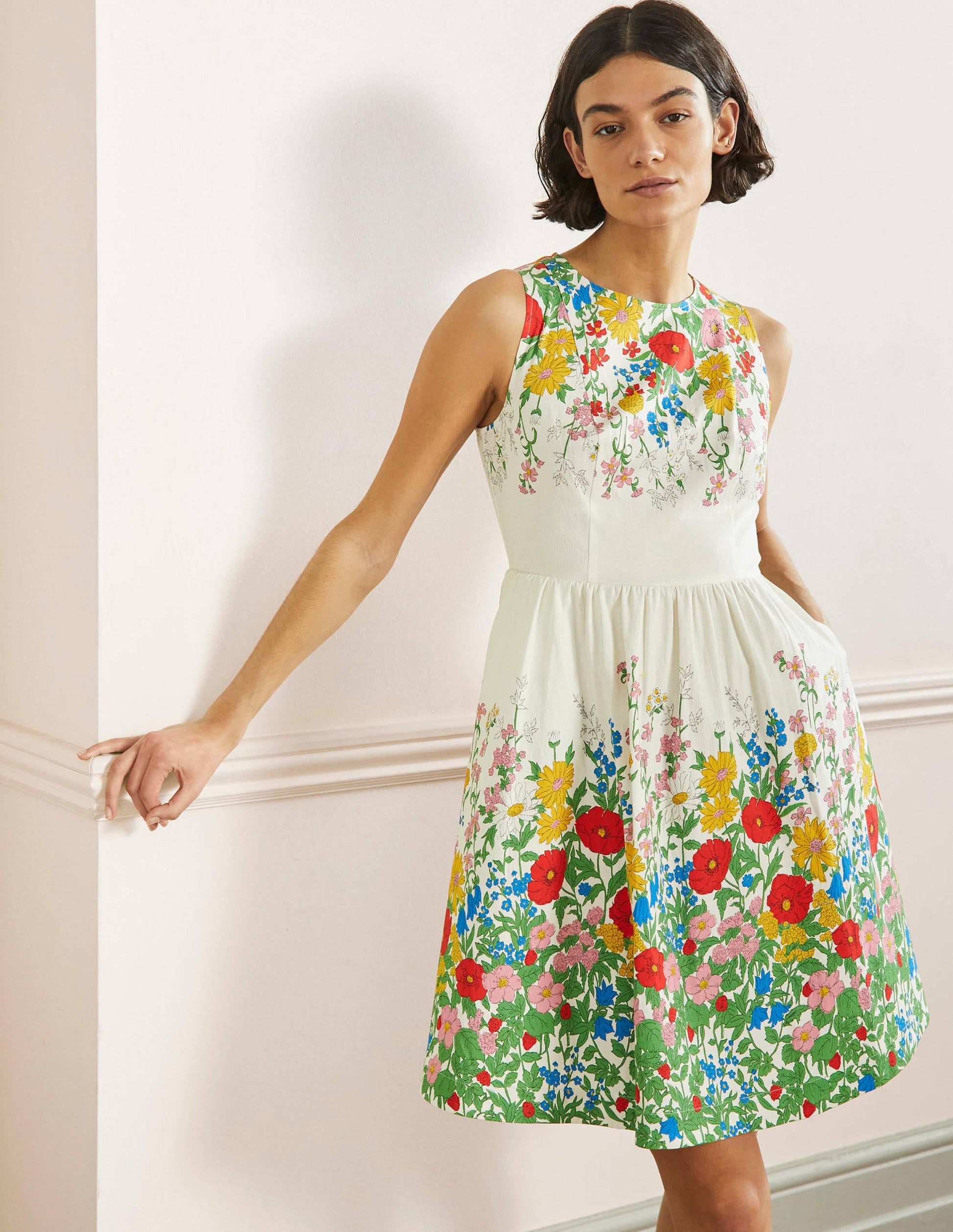Tara Fit-and-Flare Dress-Ivory, Botanical Terrace-1