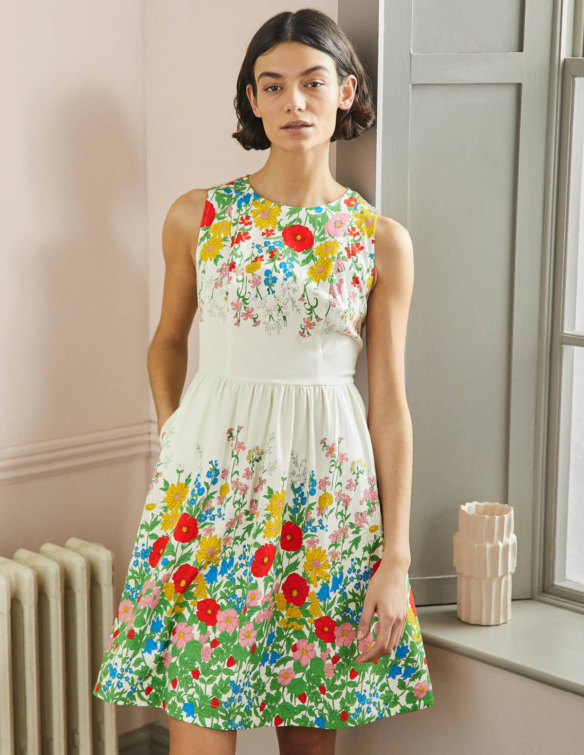 Tara Fit-and-Flare Dress-Ivory, Botanical Terrace - Image 4