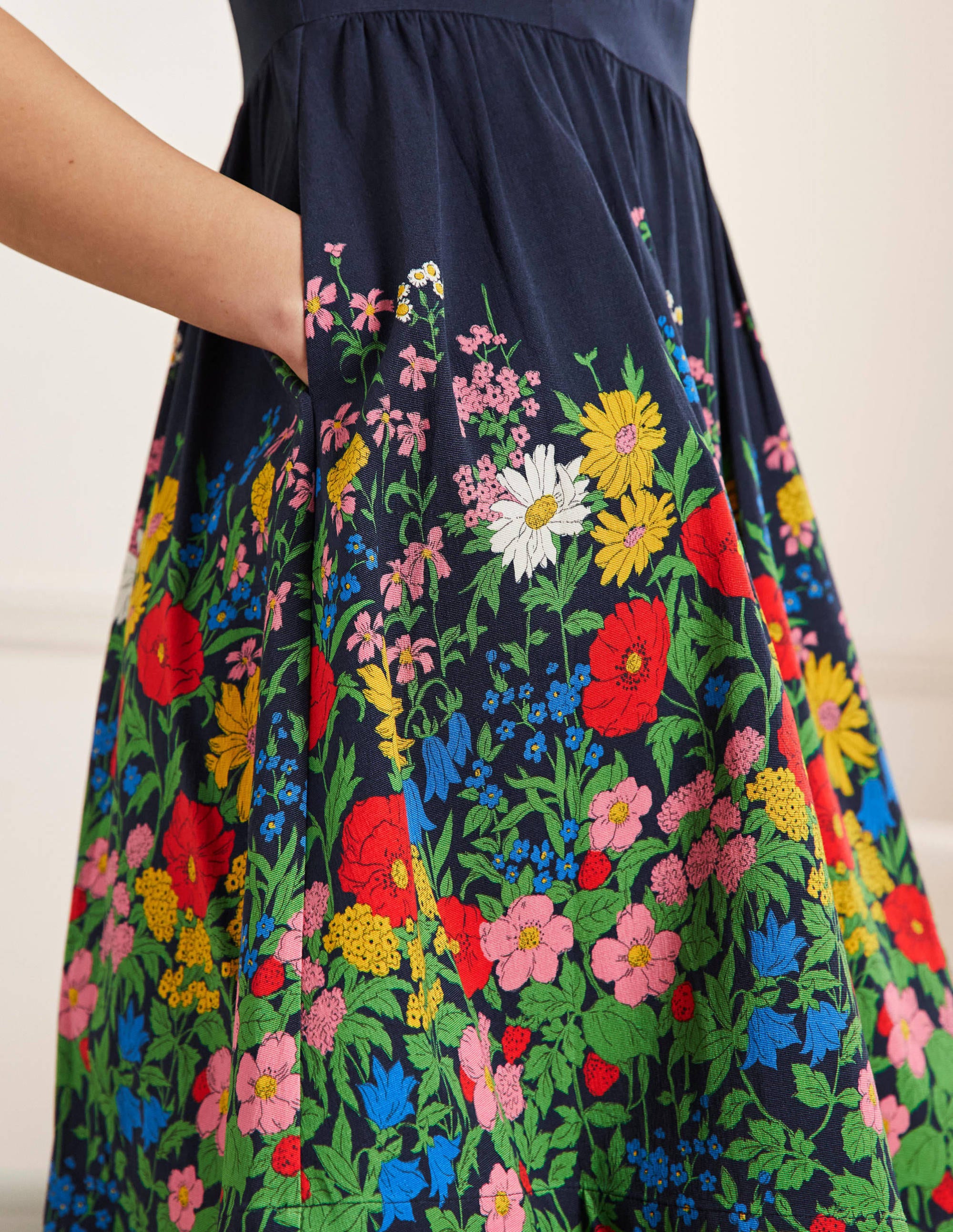 Tara Fit-and-Flare Dress-Navy, Botanical Terrace - Image 2