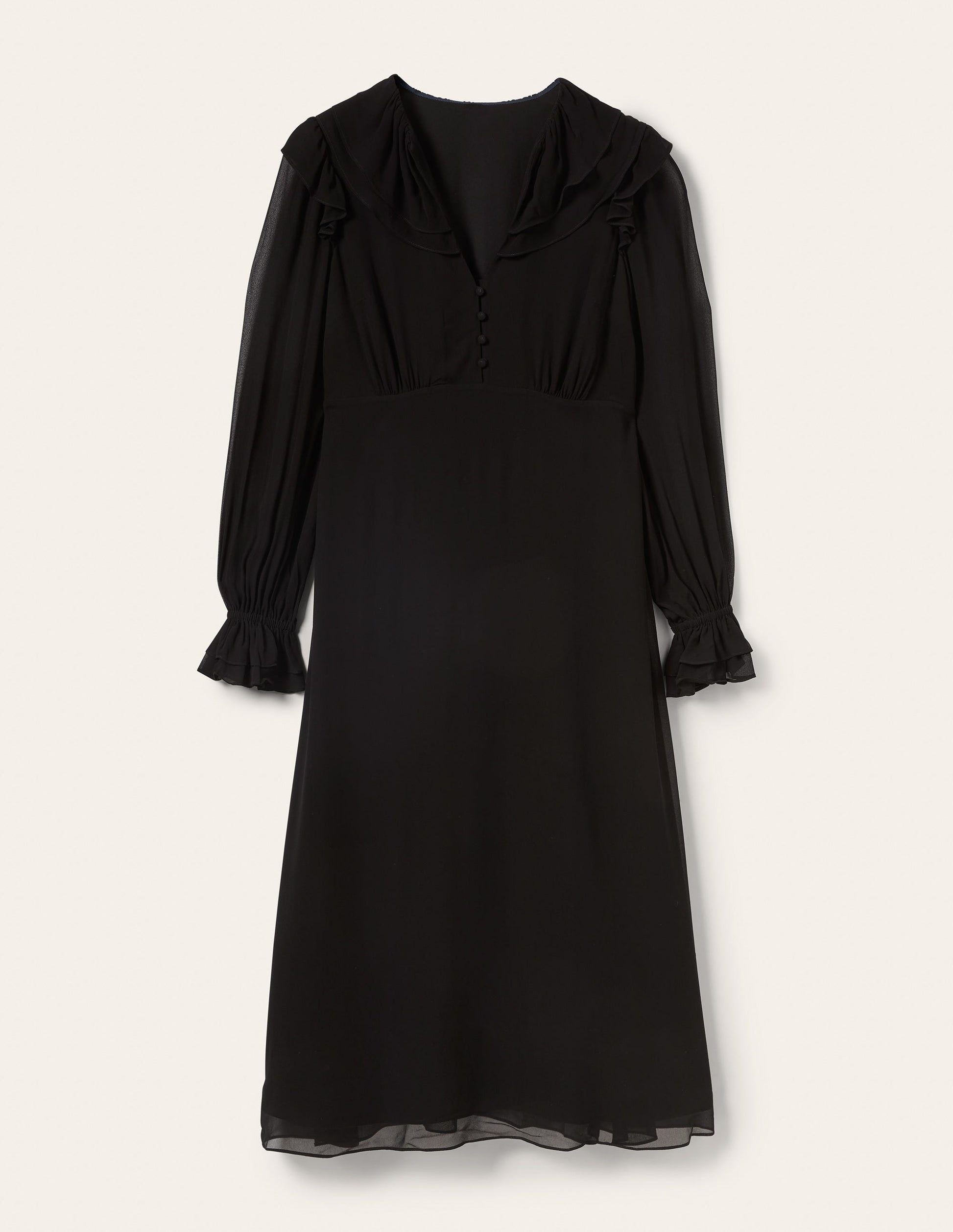 Lara Ruffle Detail Midi Dress-Black-6