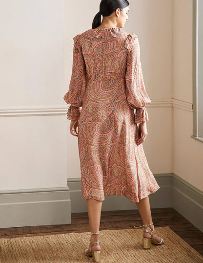 Lara Ruffle Detail Midi Dress-Milkshake, Flora Paisley-3