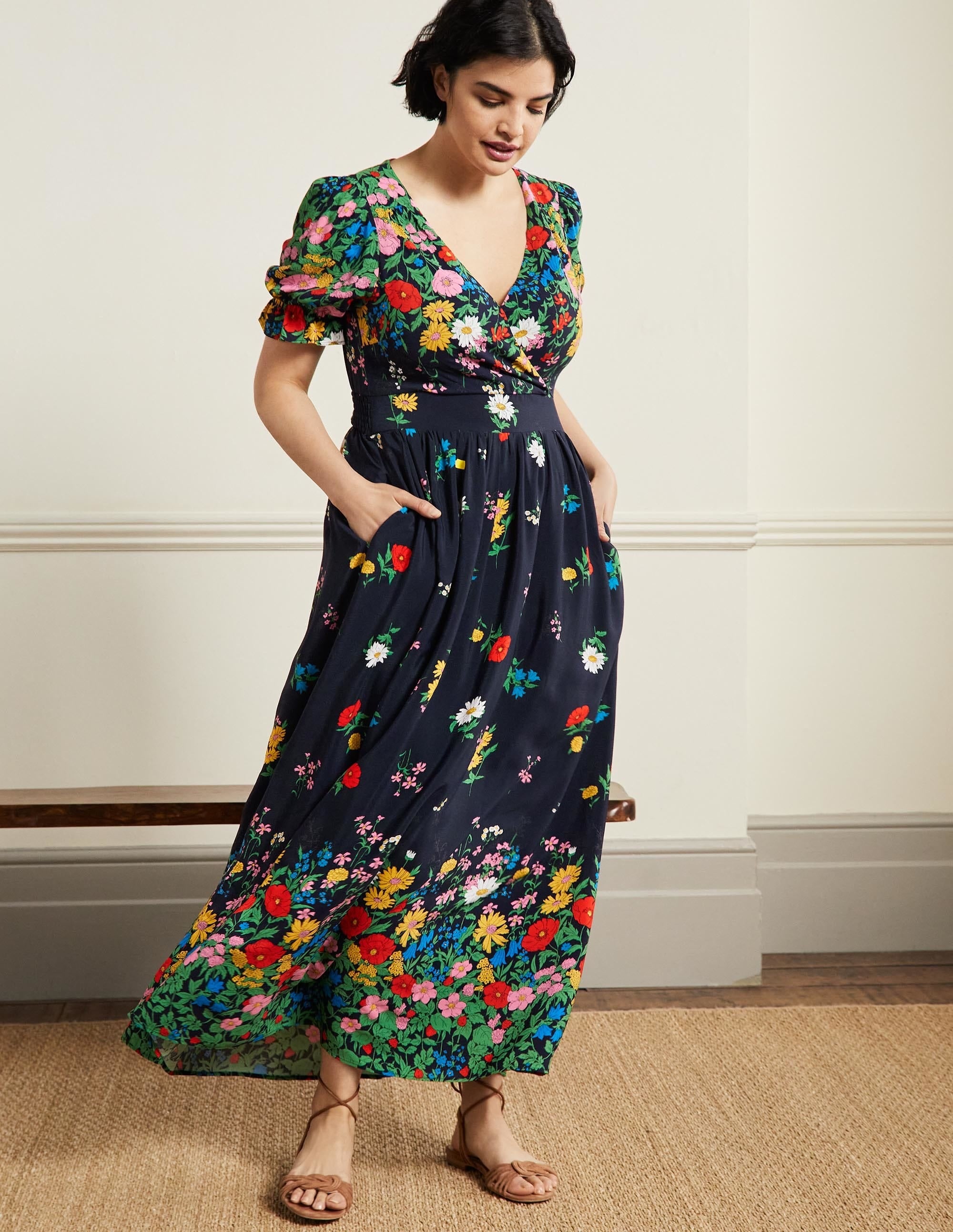 Tessa Maxi Dress-French Navy, Garden Blooms - Image 5