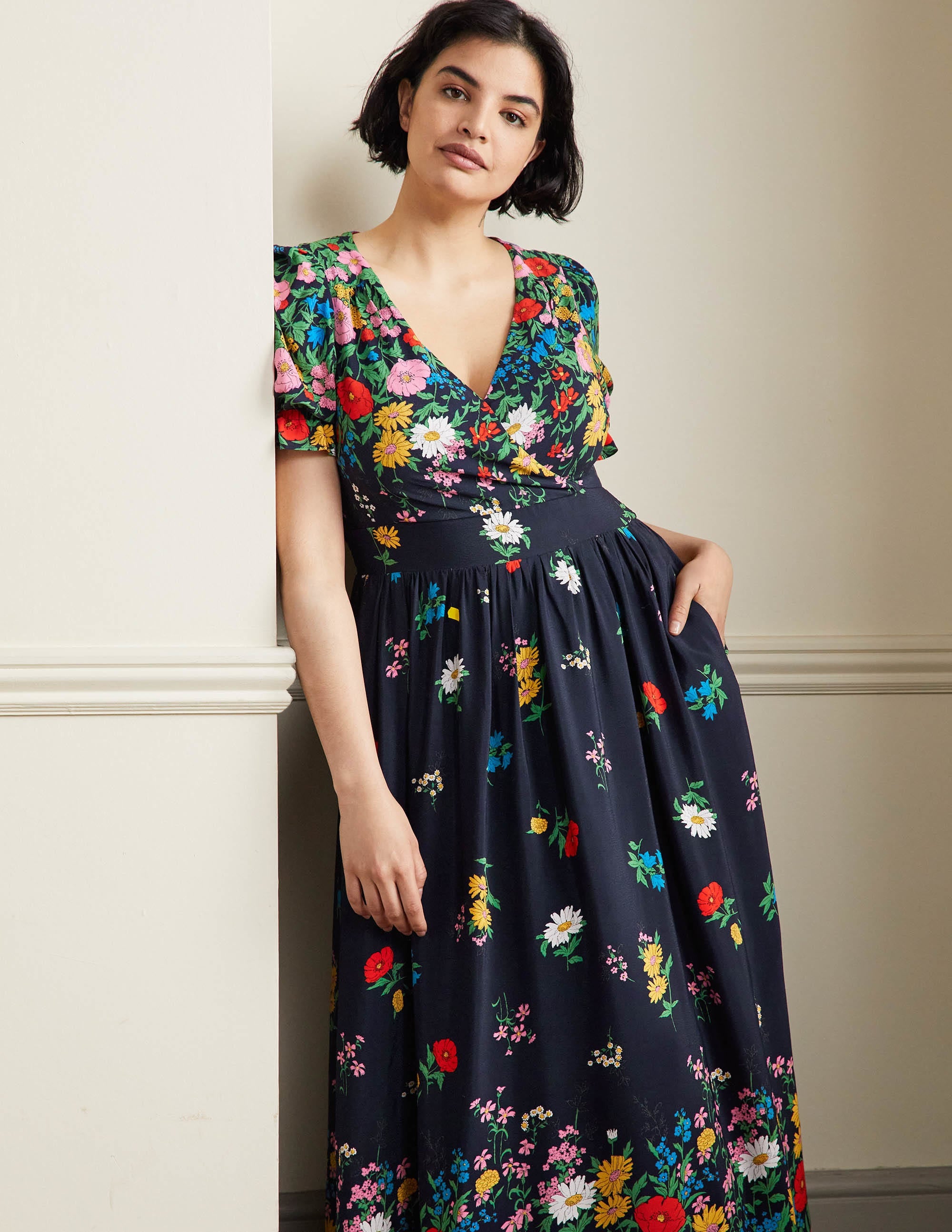 Tessa Maxi Dress-French Navy, Garden Blooms - Image 6