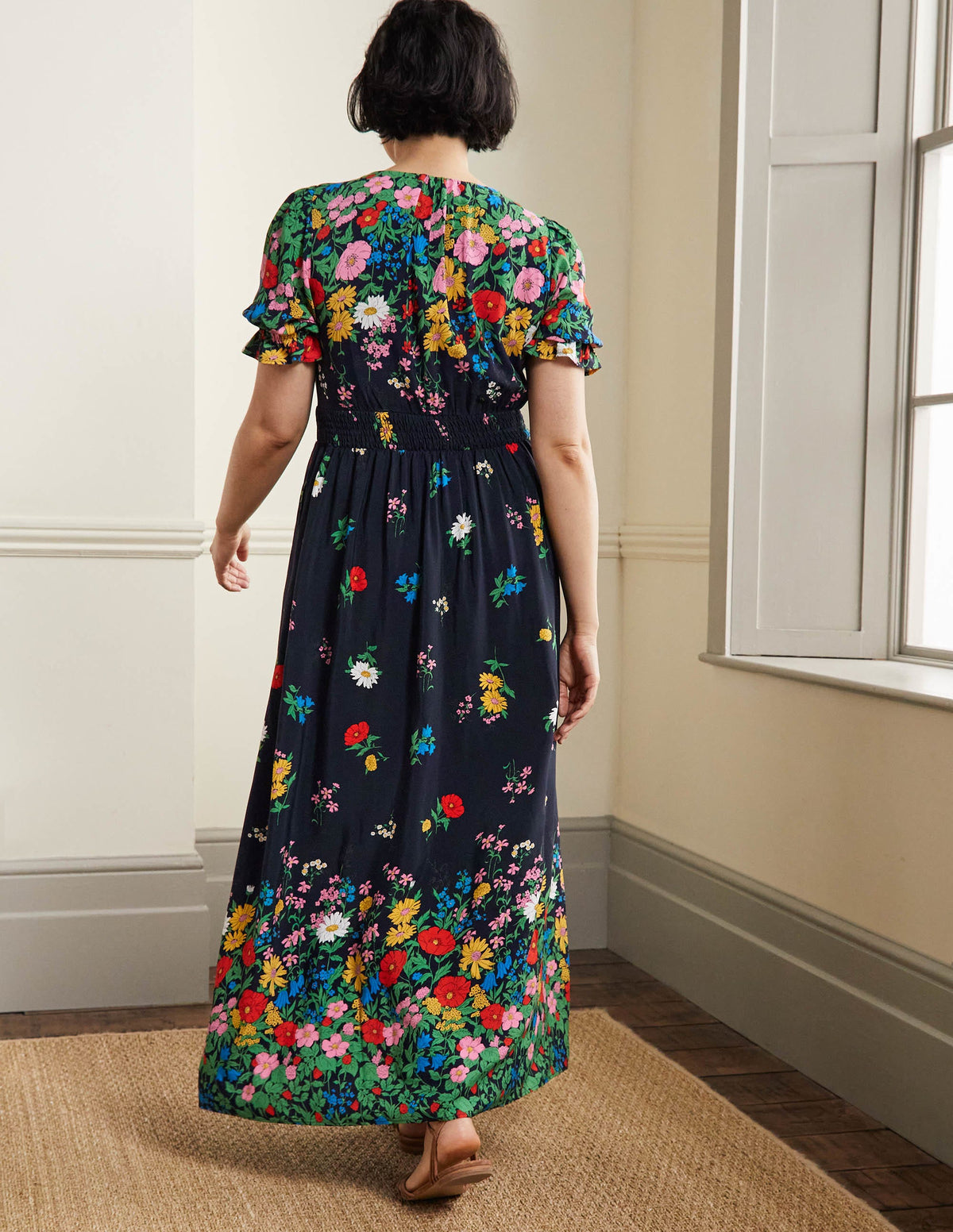 Tessa Maxi Dress-French Navy, Garden Blooms - Image 7