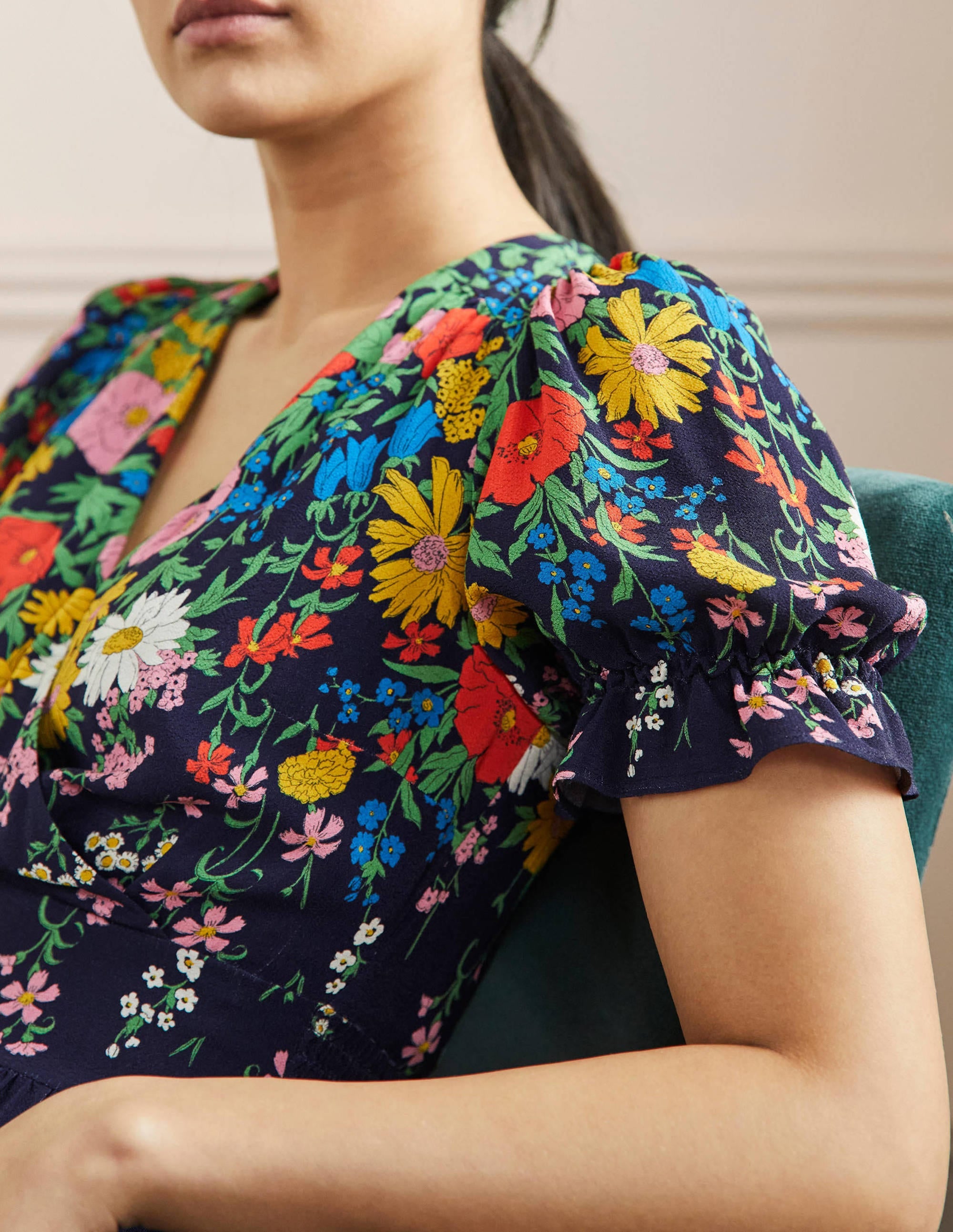 Tessa Maxi Dress-French Navy, Garden Blooms - Image 2