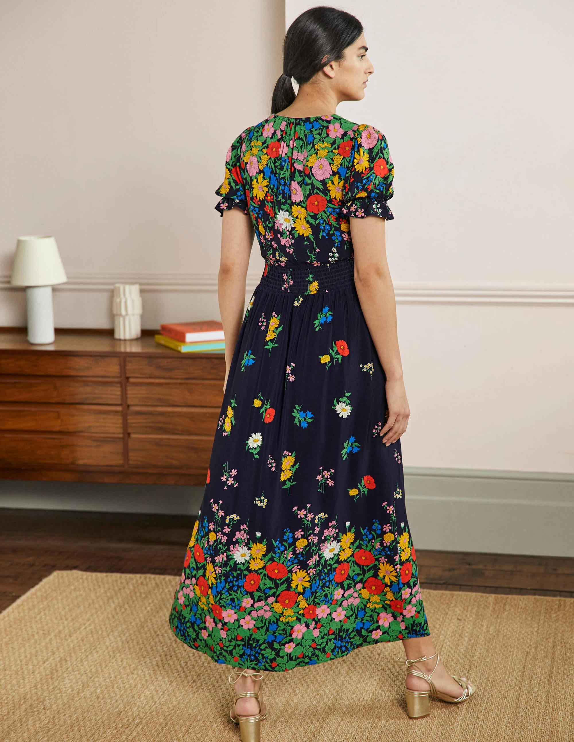 Tessa Maxi Dress-French Navy, Garden Blooms - Image 3