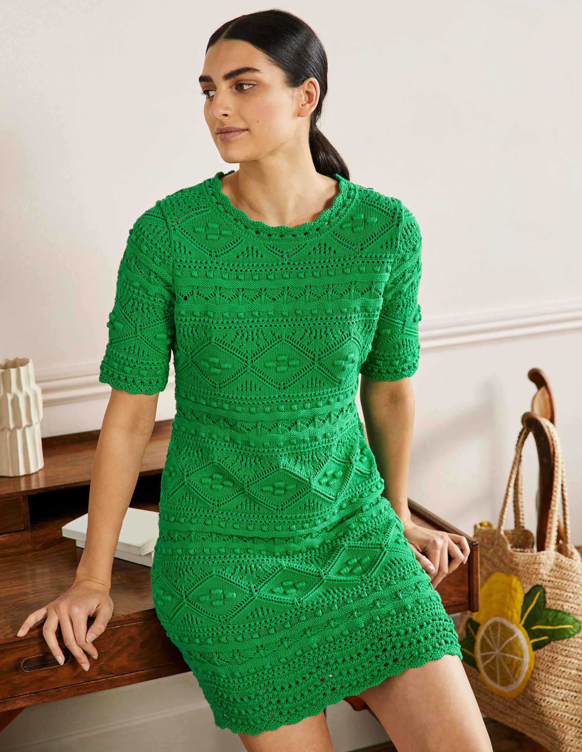 Claudia Textured Knitted Dress-Highland Green - Image 1