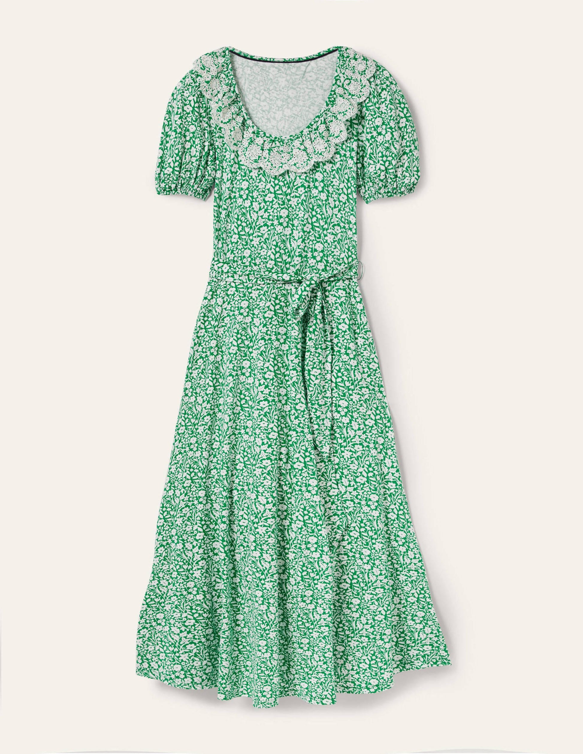 Trim Detail Jersey Midi Dress-Rich Emerald, Wildflower Sprig-5