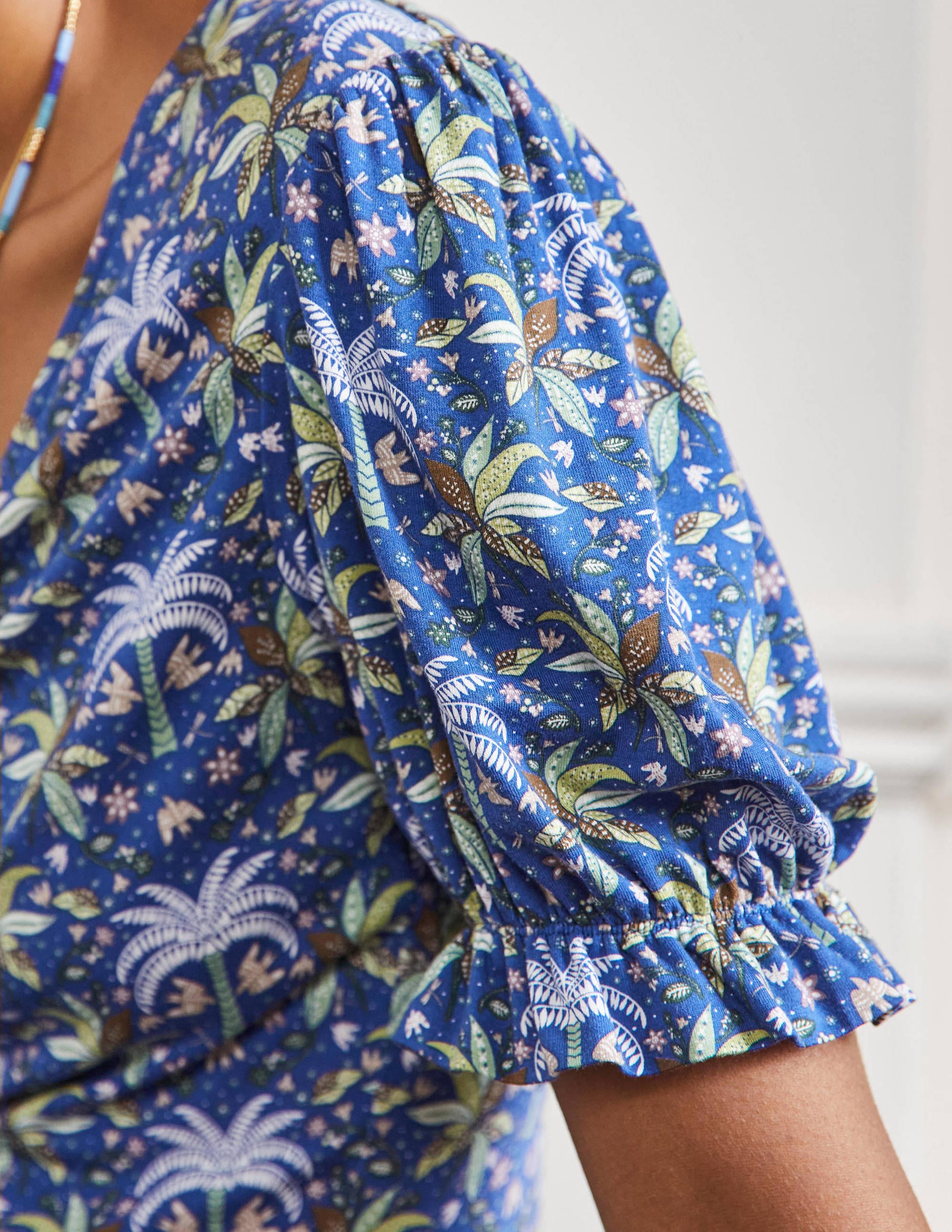V-Neck Jersey Dress-Atlantic Ocean Oriental Palm - Image 2