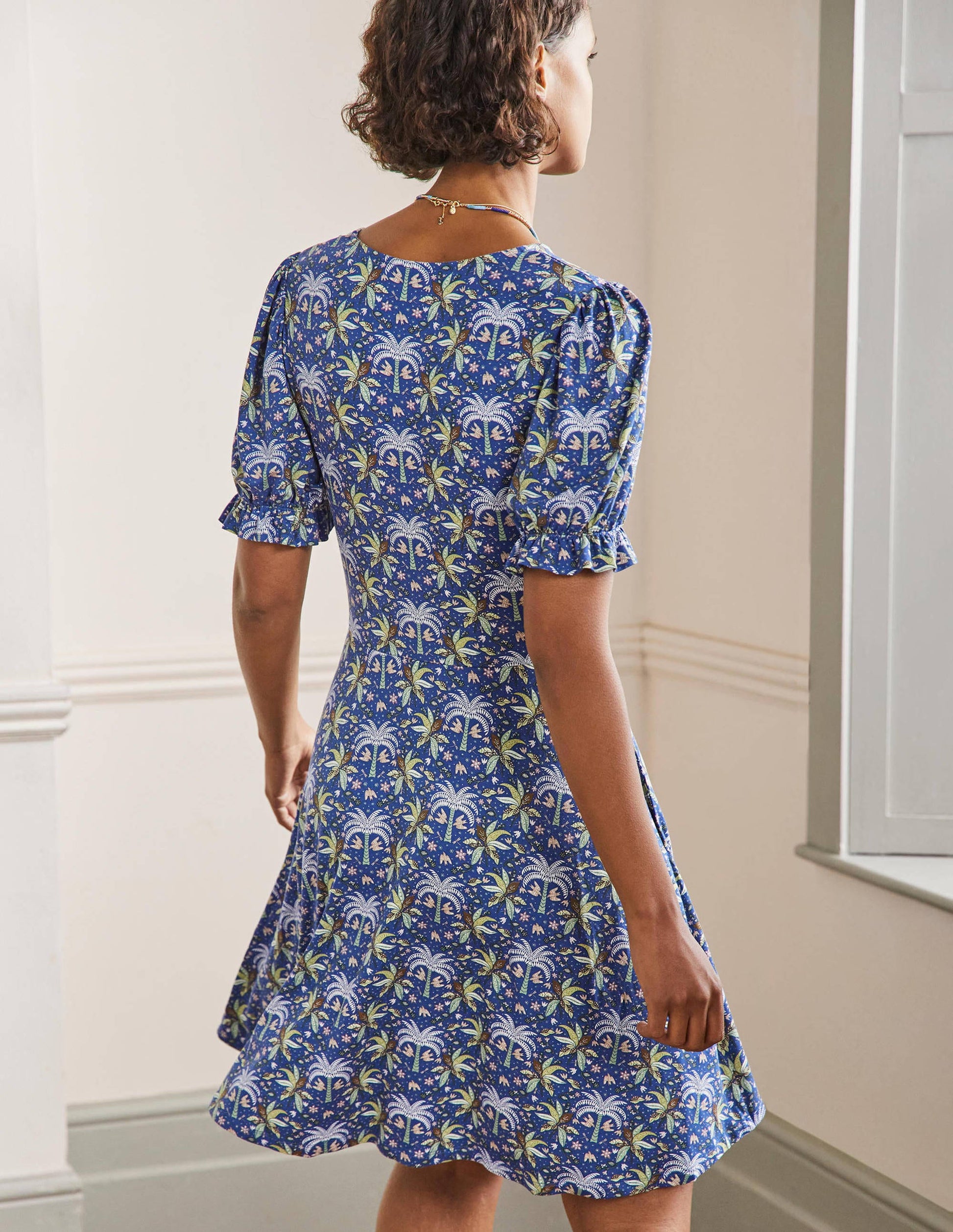 V-Neck Jersey Dress-Atlantic Ocean Oriental Palm-3