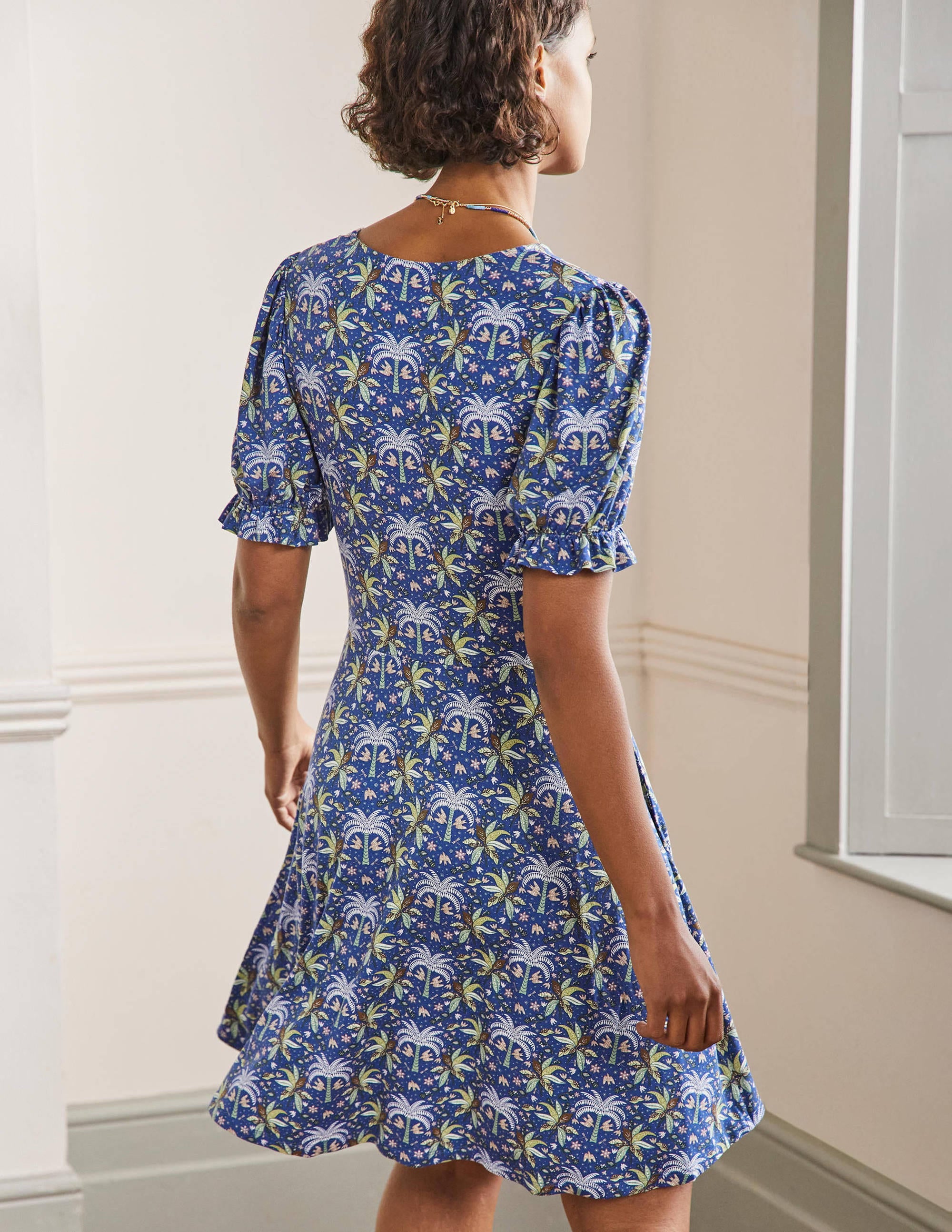 V-Neck Jersey Dress-Atlantic Ocean Oriental Palm - Image 3