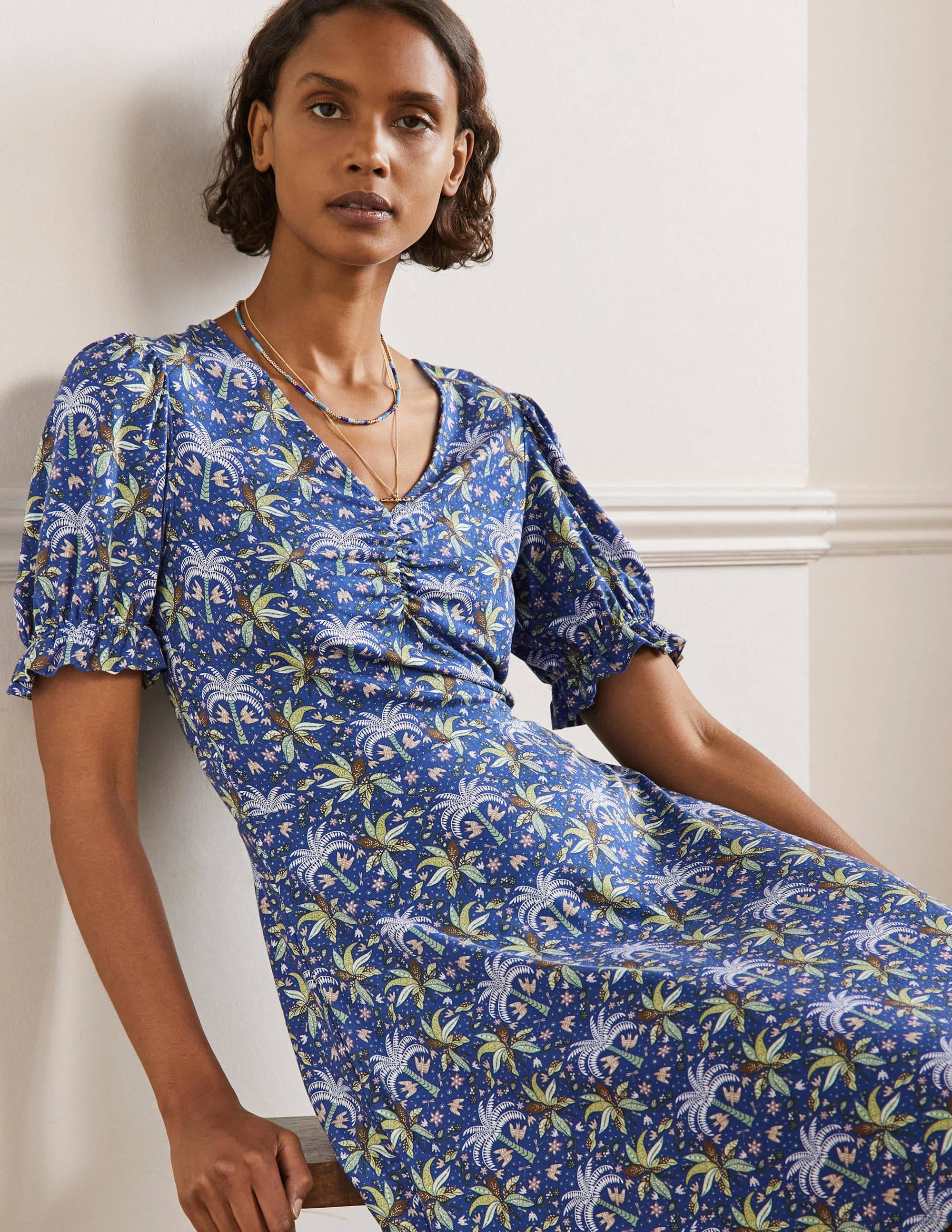 V-Neck Jersey Dress-Atlantic Ocean Oriental Palm - Image 4