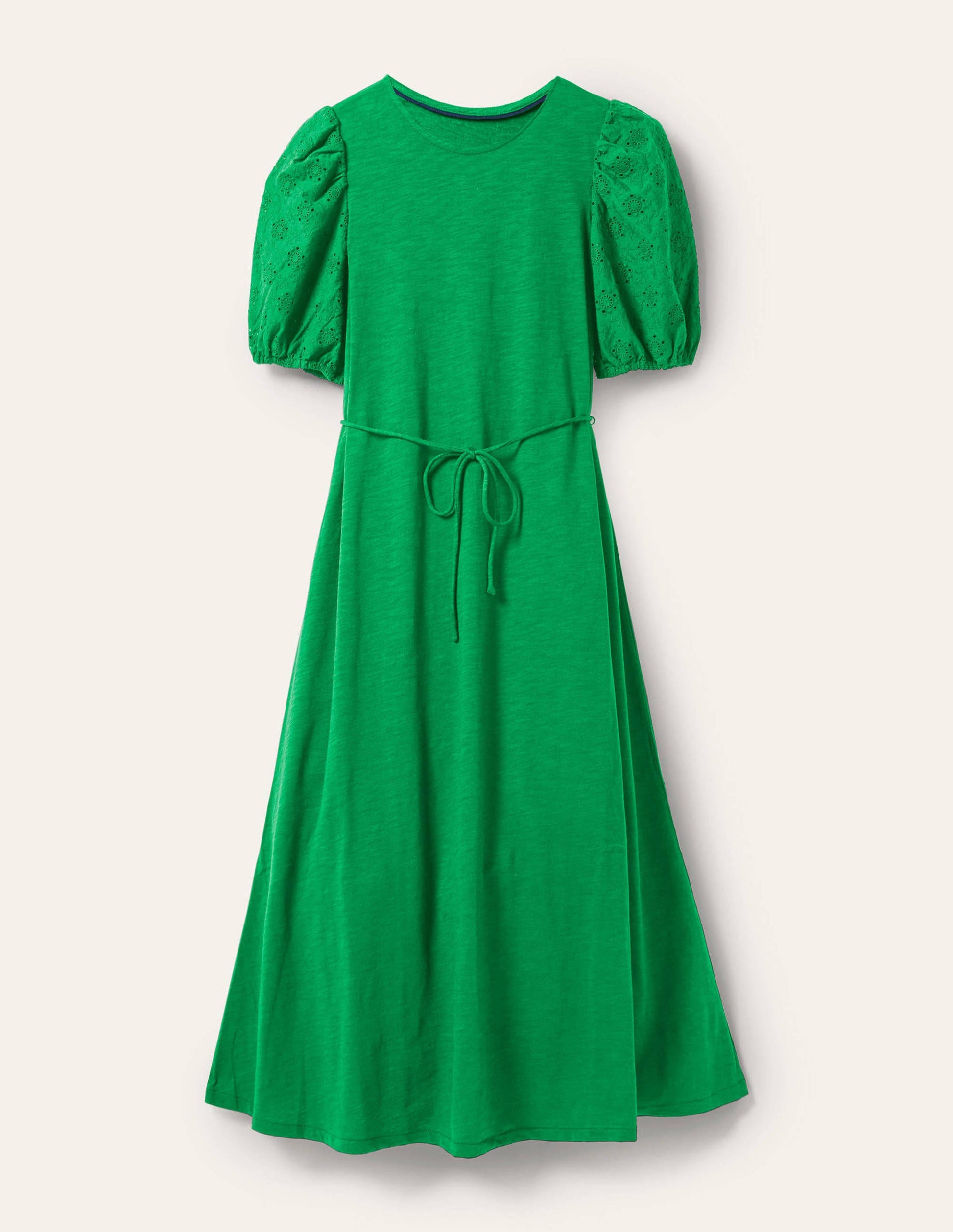 Broderie Mix Jersey Midi Dress-Highland Green-5
