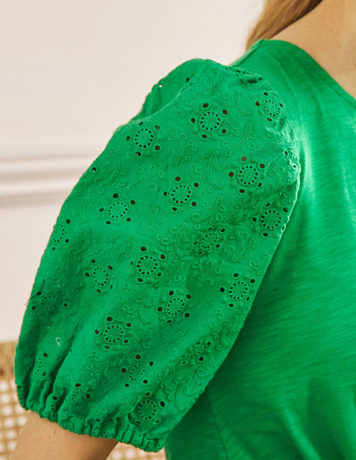 Broderie Mix Jersey Midi Dress-Highland Green-2