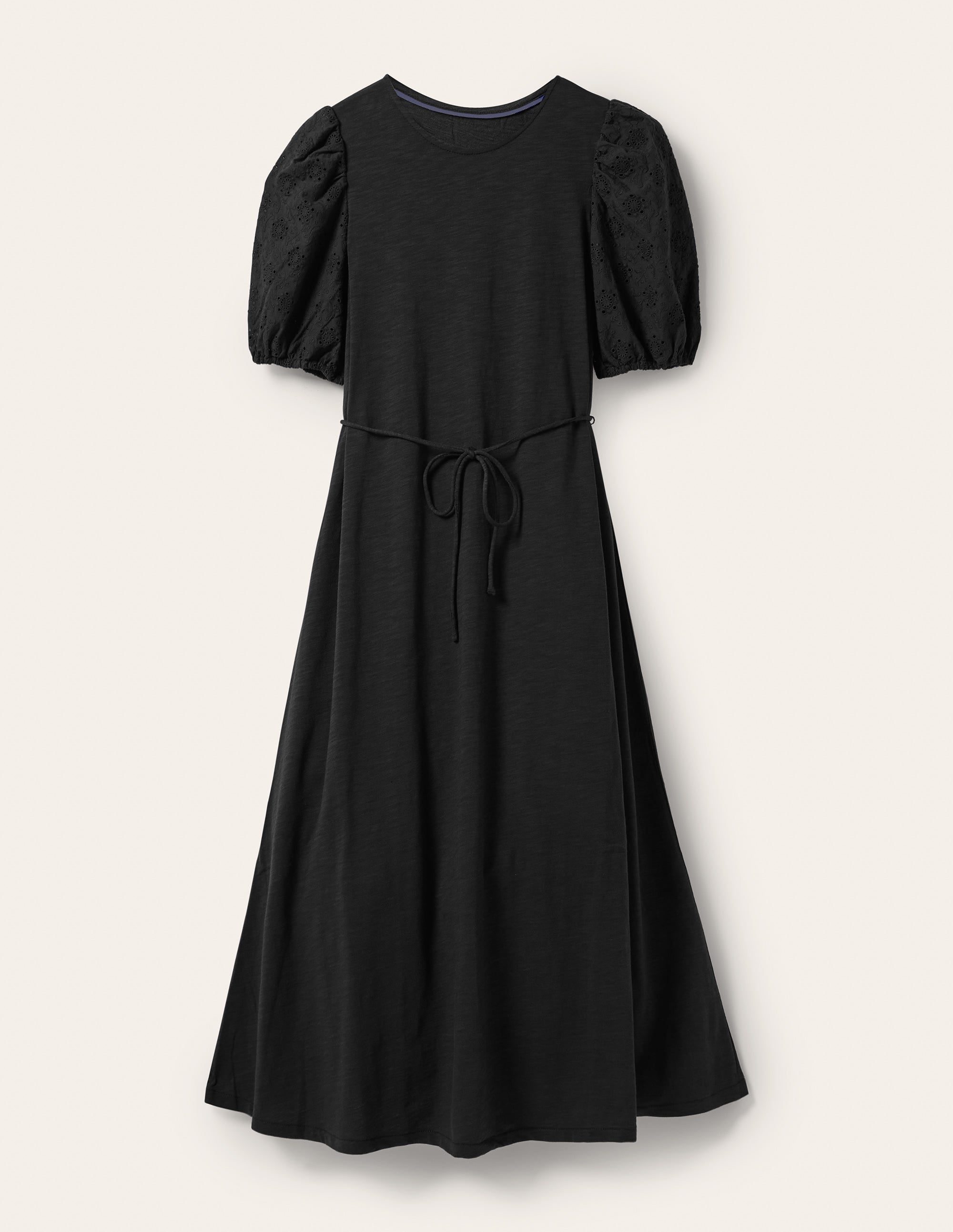 Broderie Mix Jersey Midi Dress-Black - Image 5