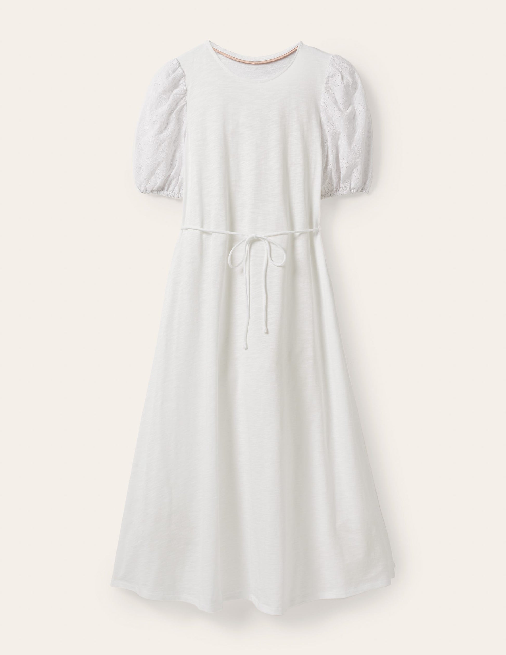Broderie Mix Jersey Midi Dress-White-5