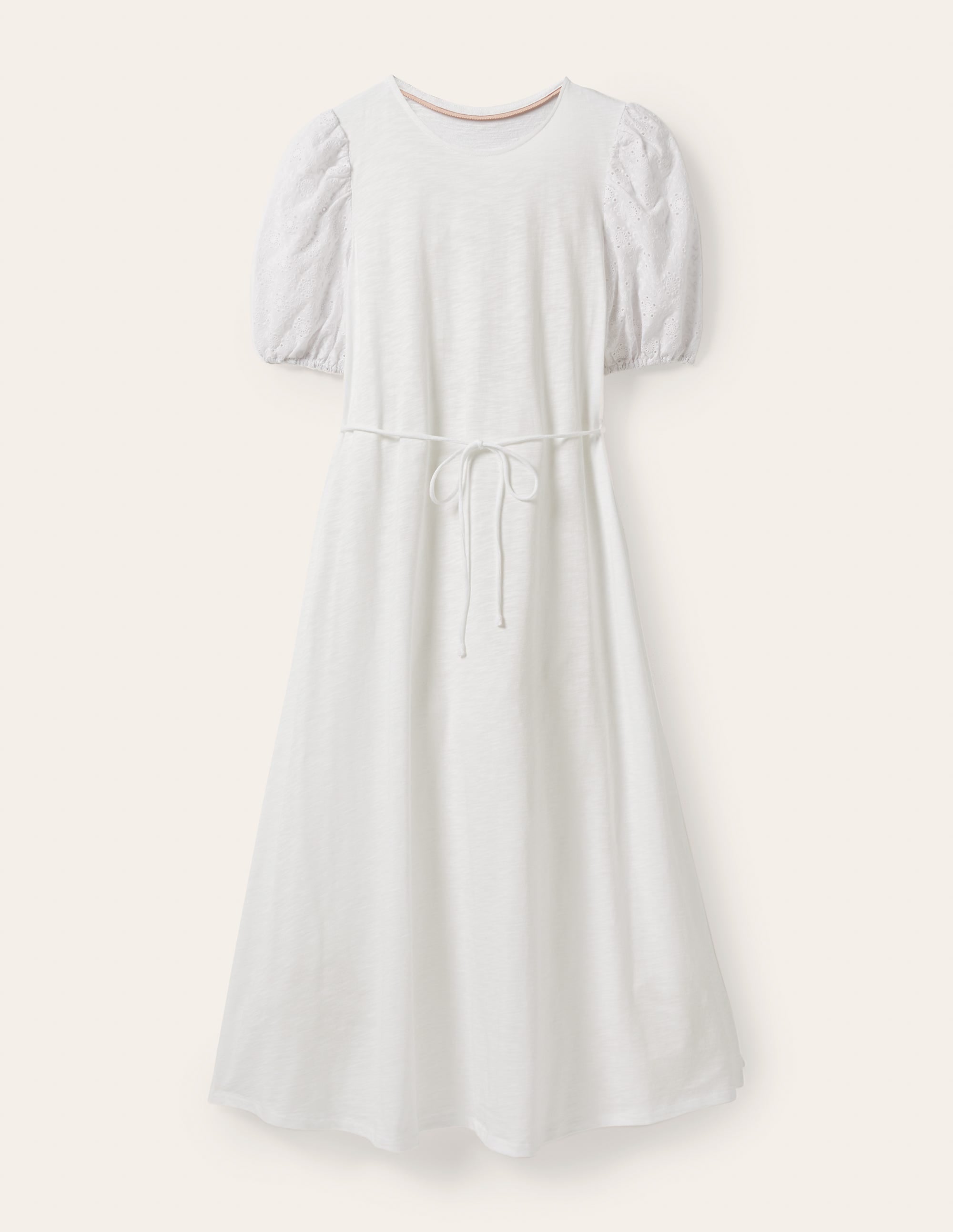 Broderie Mix Jersey Midi Dress-White - Image 5