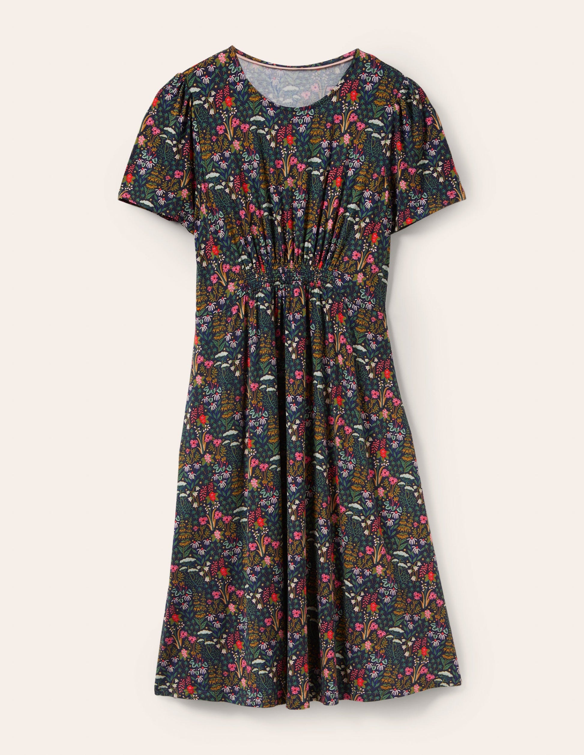 Crew Neck Jersey Dress-French Navy, Wildflower Bloom-5