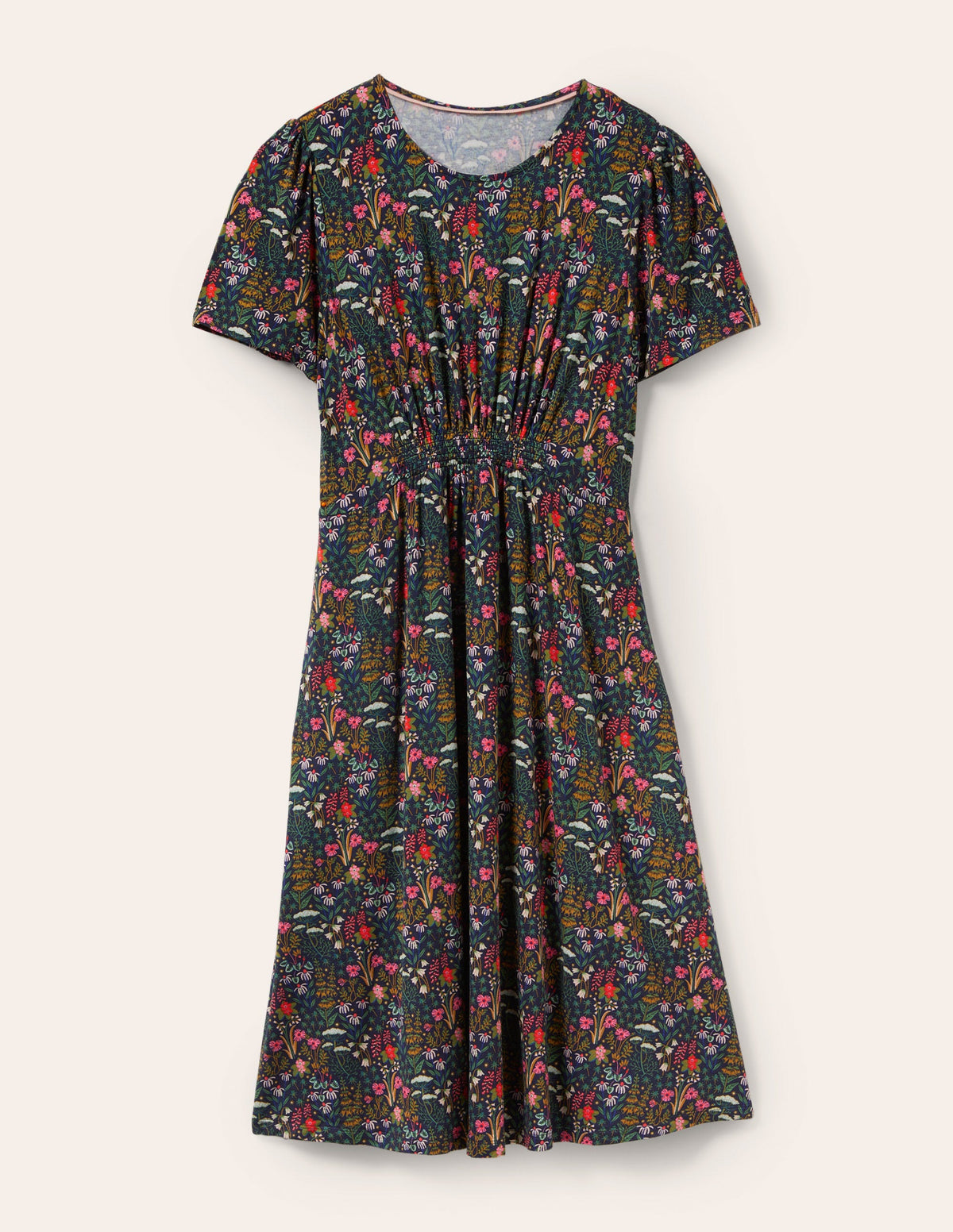 Crew Neck Jersey Dress-French Navy, Wildflower Bloom - Image 5