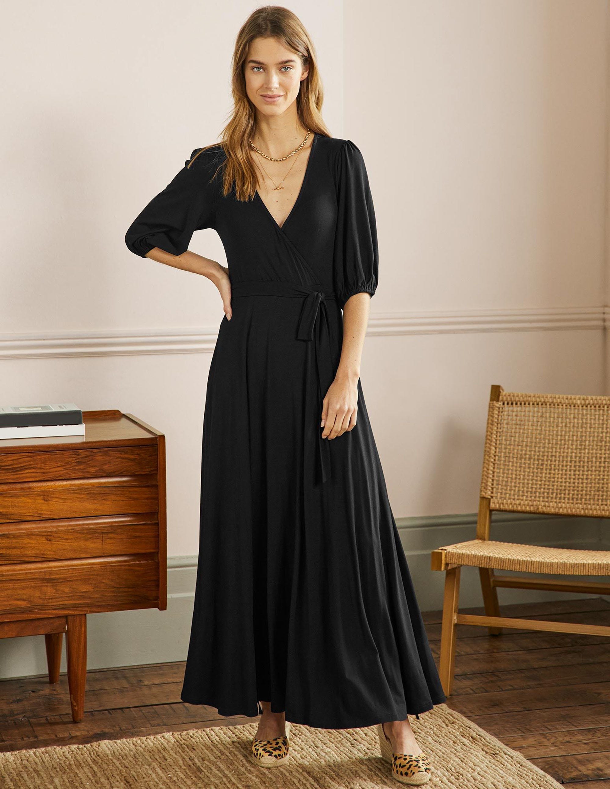 Fixed Wrap Jersey Maxi Dress-Black - Image 1