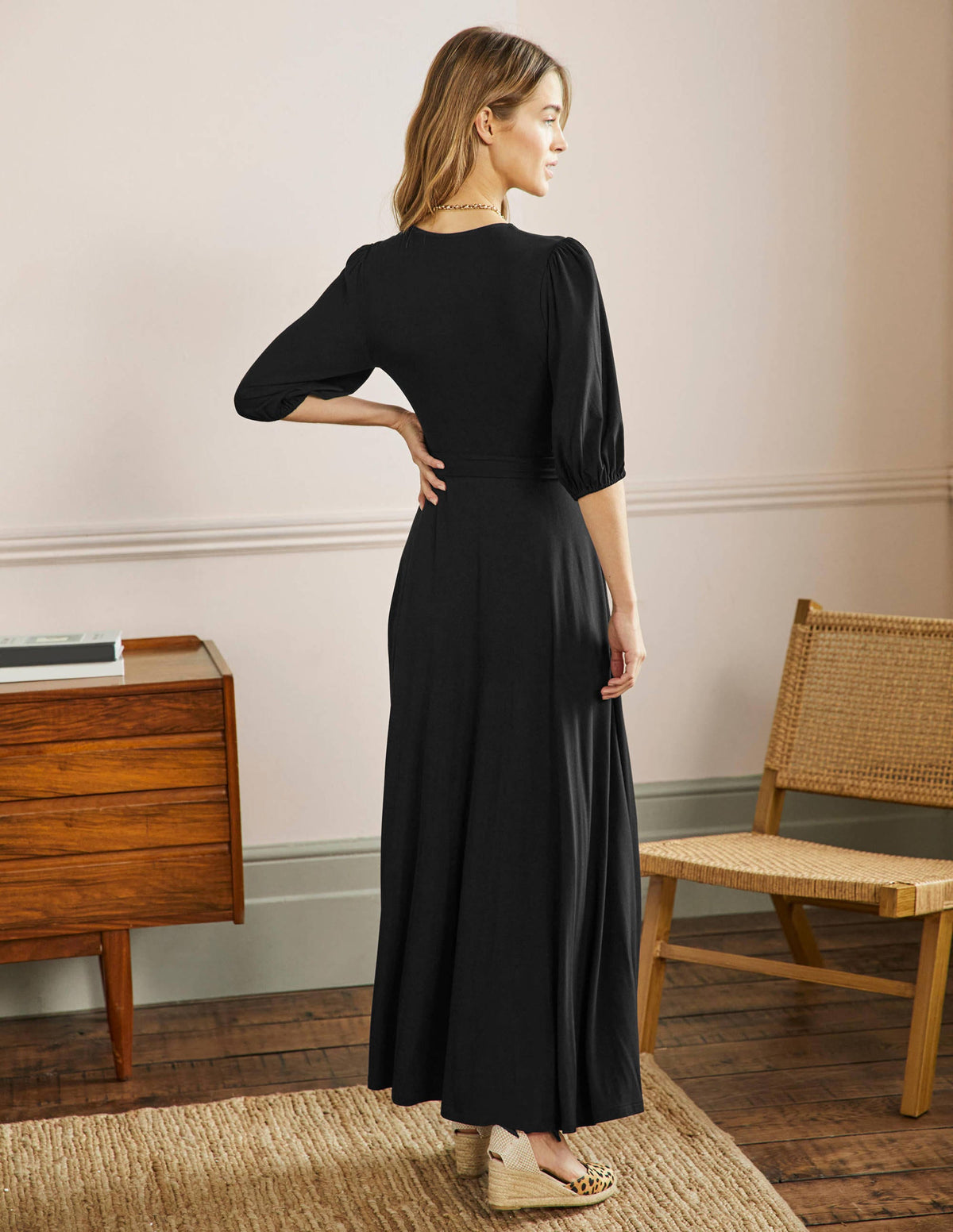 Fixed Wrap Jersey Maxi Dress-Black - Image 3