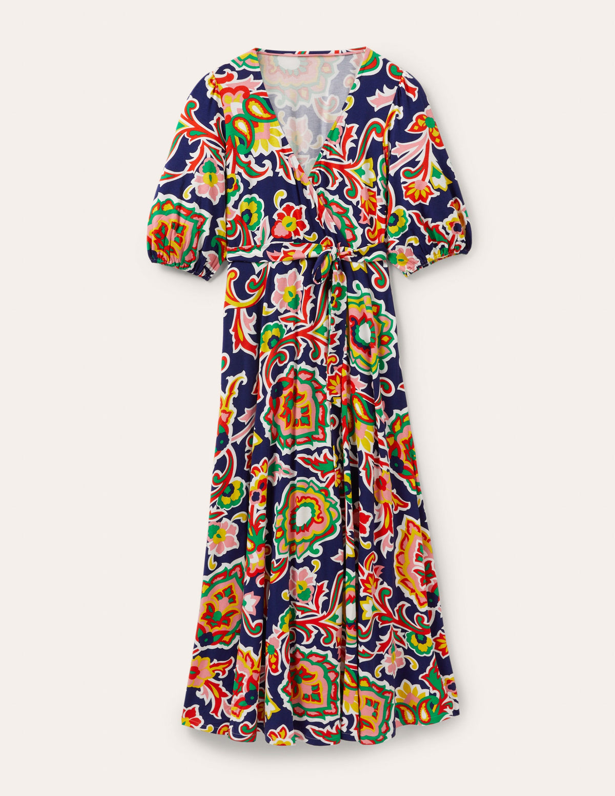 Fixed Wrap Jersey Maxi Dress-Midnight Ocean, Blooms-5
