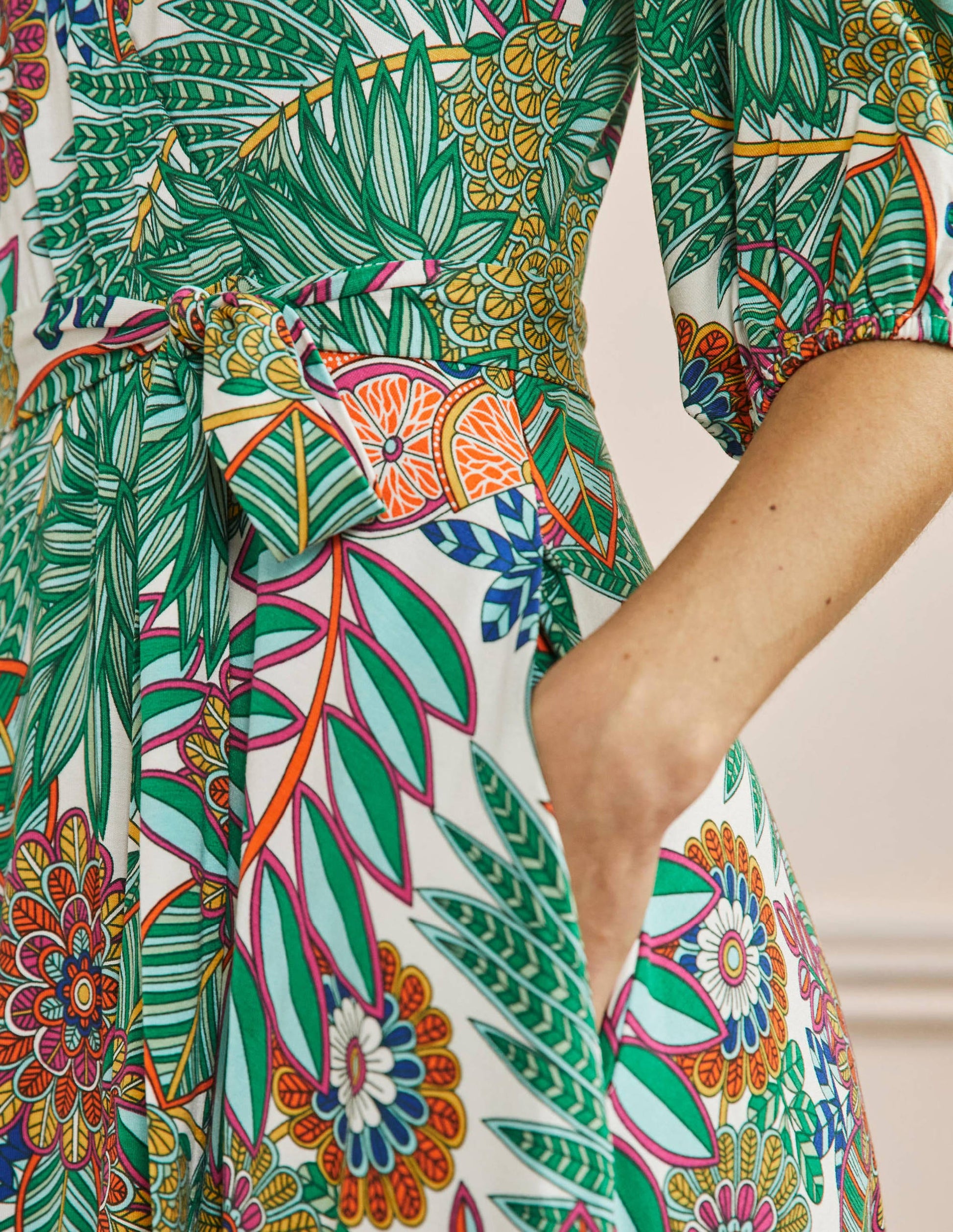 Fixed Wrap Jersey Maxi Dress-Green, Pineapple Bloom-2