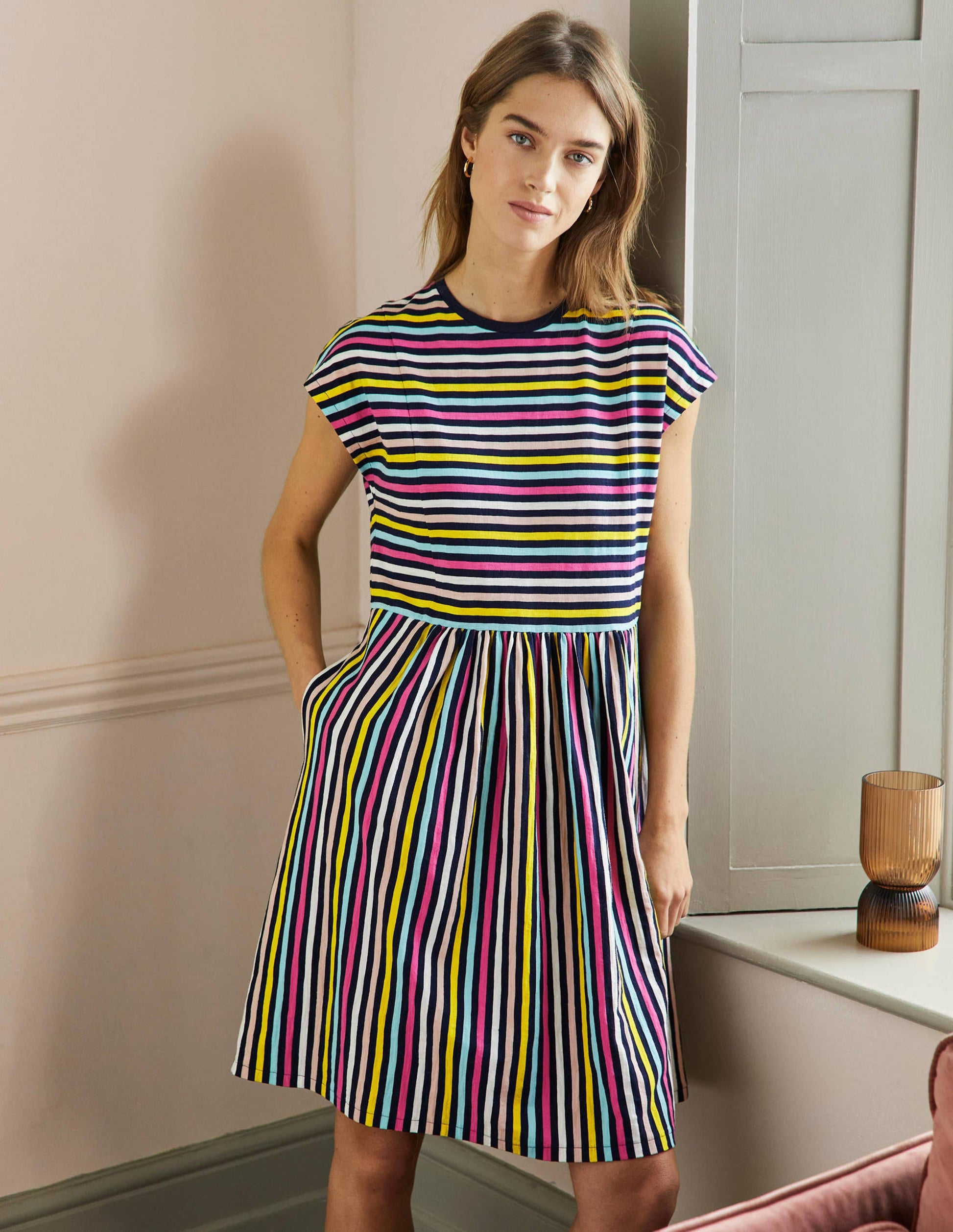 Jersey T-Shirt Dress-Rainbow Stripe-1