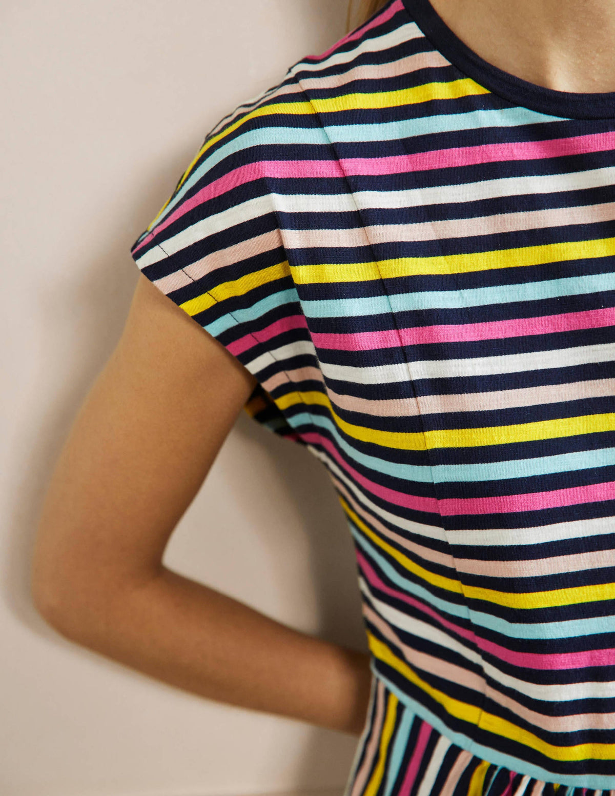 Jersey T-Shirt Dress-Rainbow Stripe - Image 2