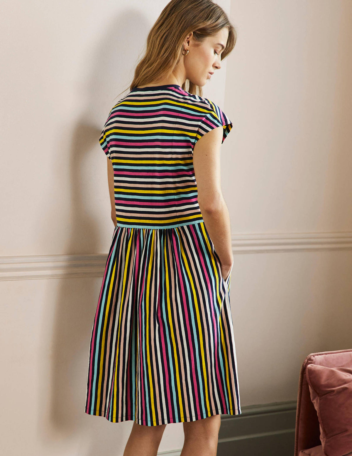 Jersey T-Shirt Dress-Rainbow Stripe - Image 3