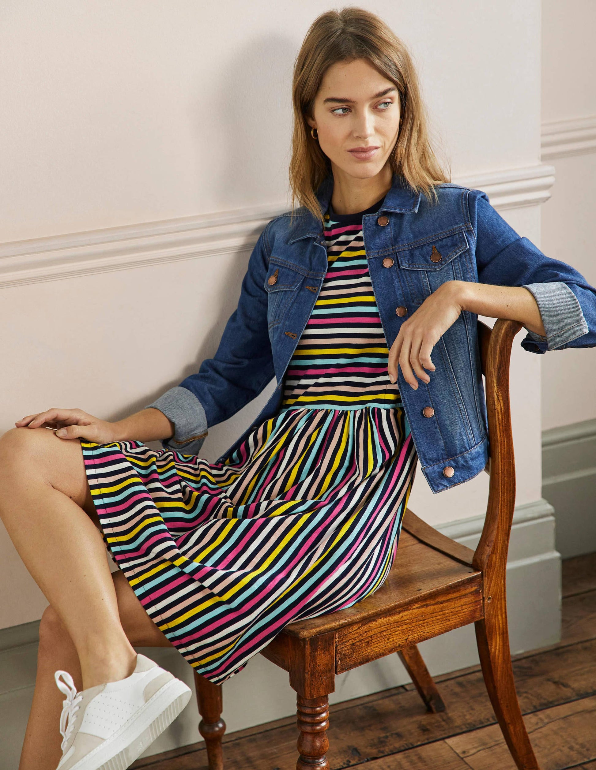 Jersey T-Shirt Dress-Rainbow Stripe-4