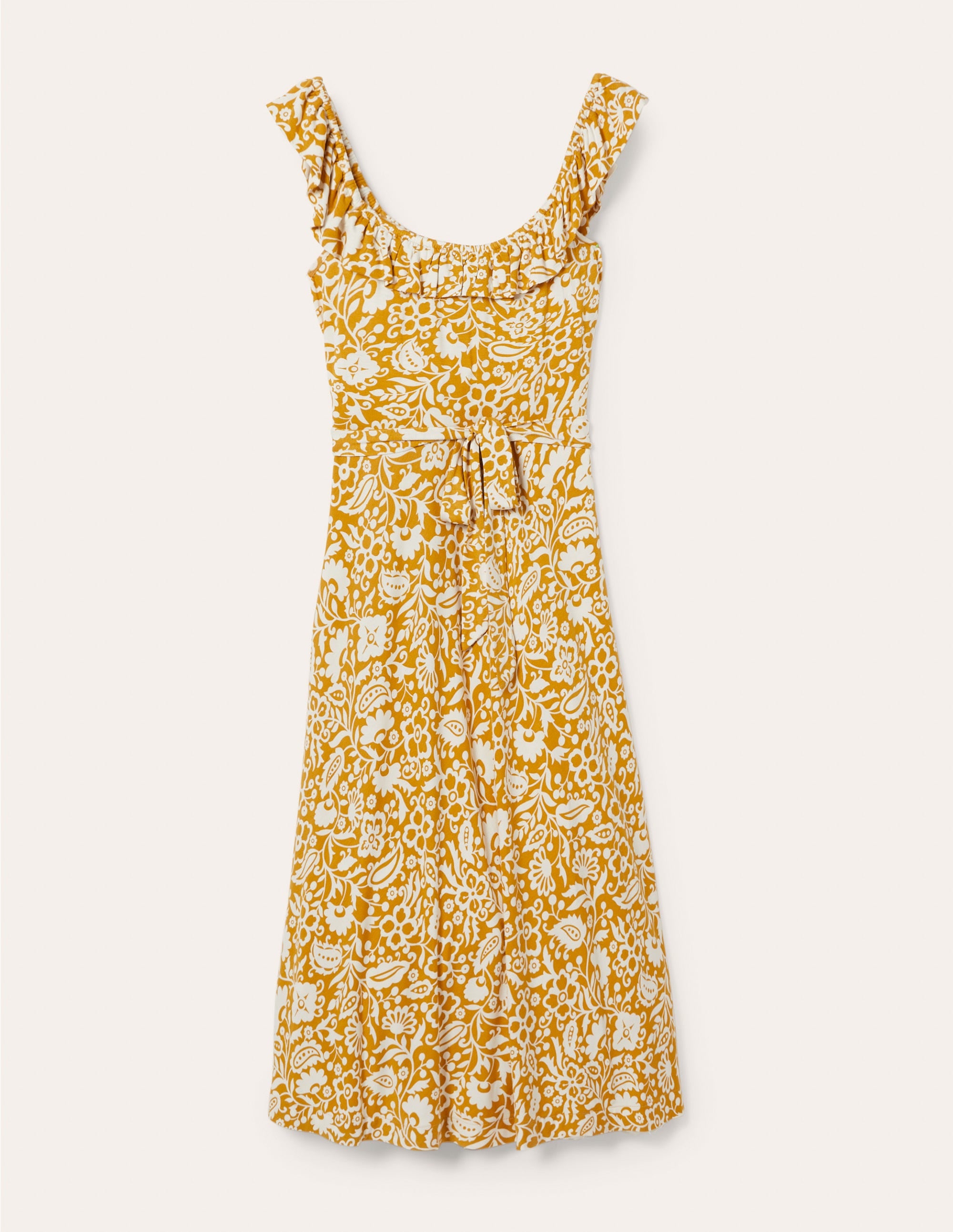 Ruffle Neck Jersey Midi Dress-Brioche, Oriental Paradise - Image 6