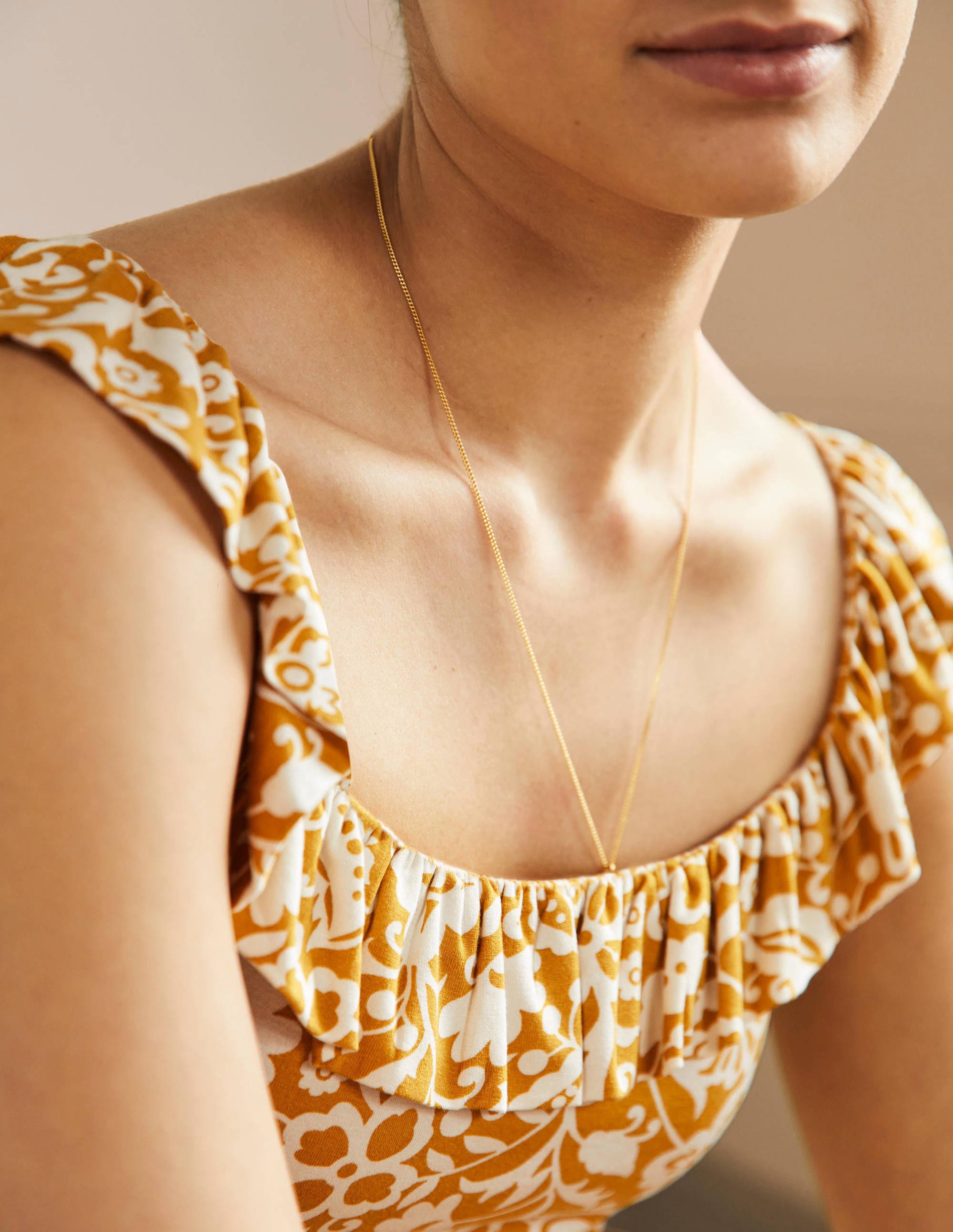 Ruffle Neck Jersey Midi Dress-Brioche, Oriental Paradise - Image 2