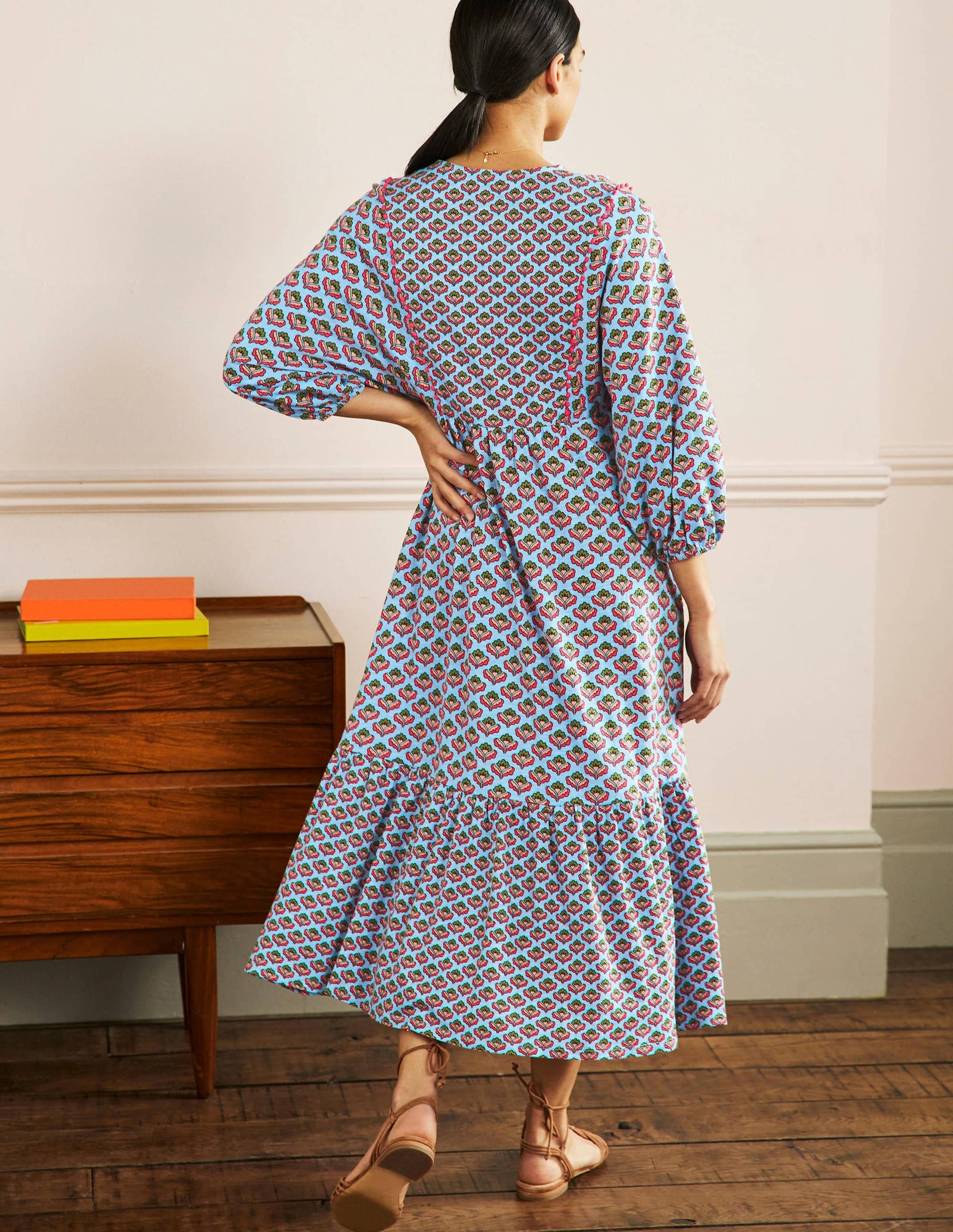 Anita Jersey Midi Dress-Dusty Blue, Oriental Bud-3