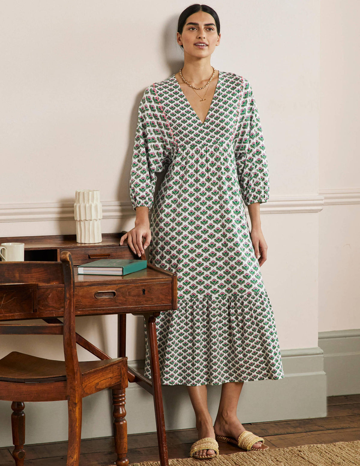Anita Jersey Midi Dress-Ivy, Oriental Bud - Image 1