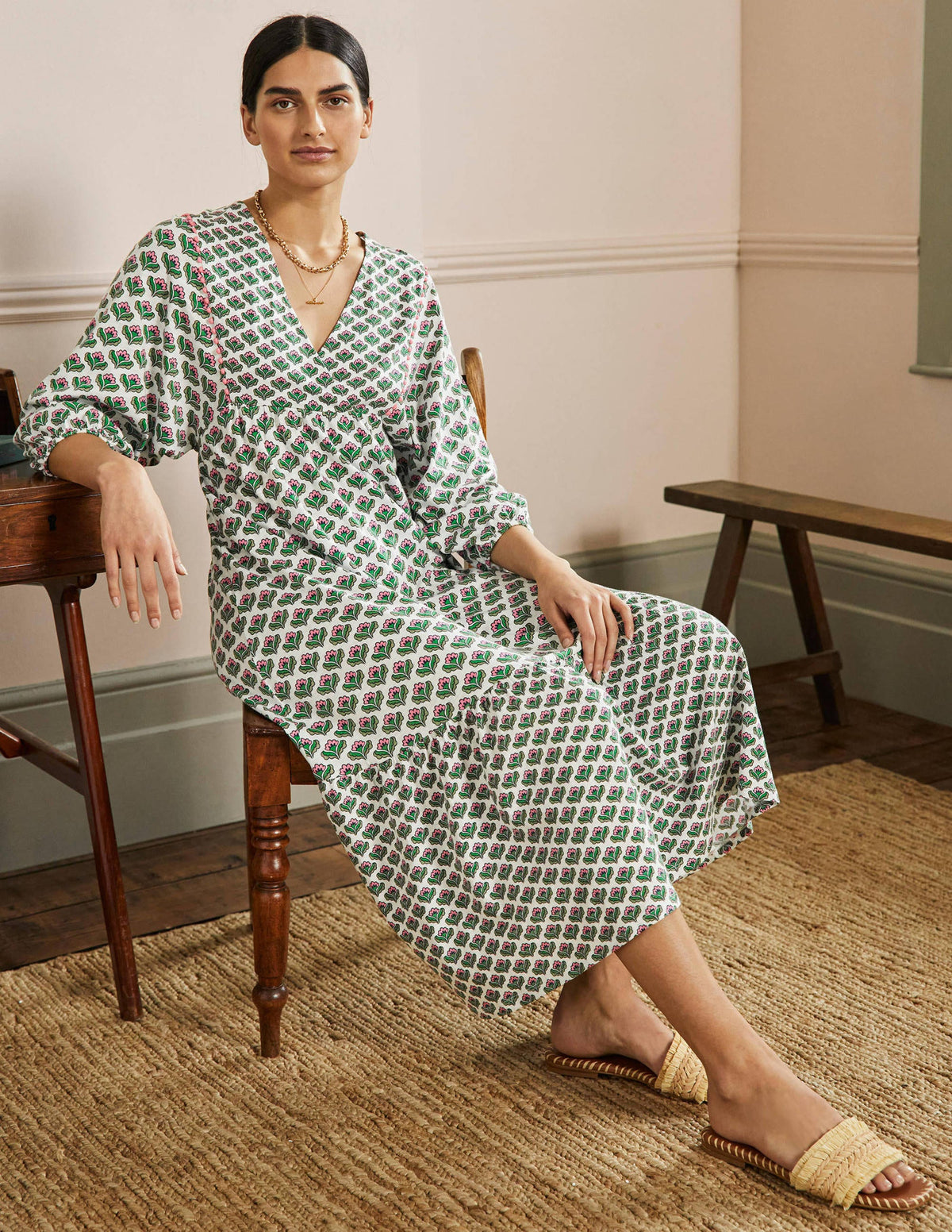 Anita Jersey Midi Dress-Ivy, Oriental Bud - Image 4